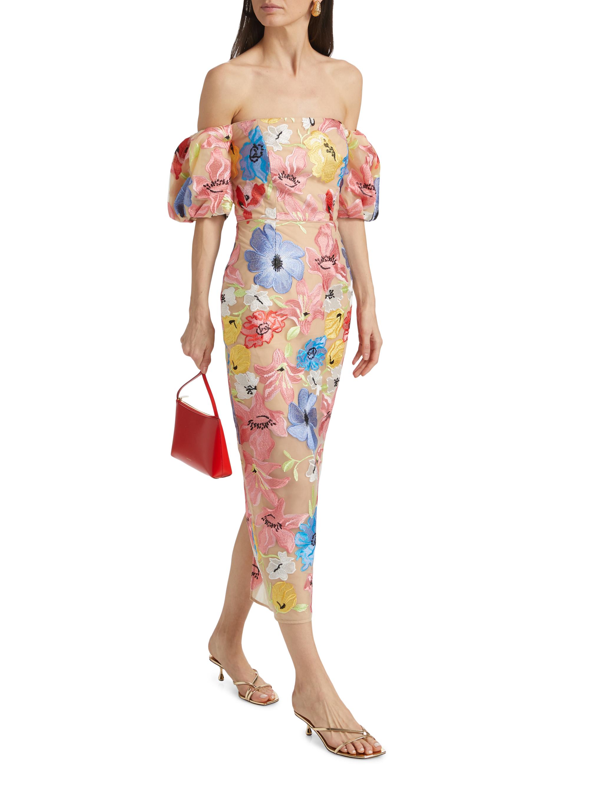 off shoulder dress saks fifth Milly Lily Floral Midi Dress