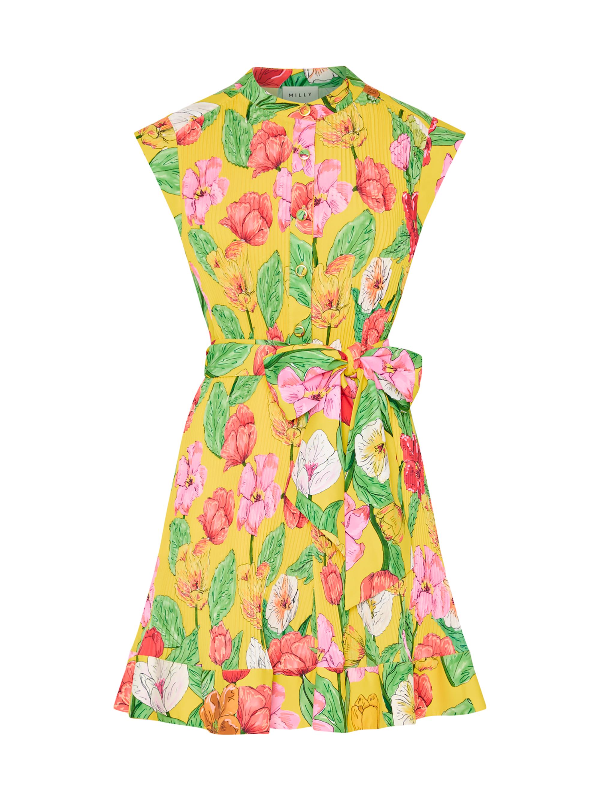 Milly Women's Joan Tulip Rosette Tie-Waist Minidress - Yellow Multi