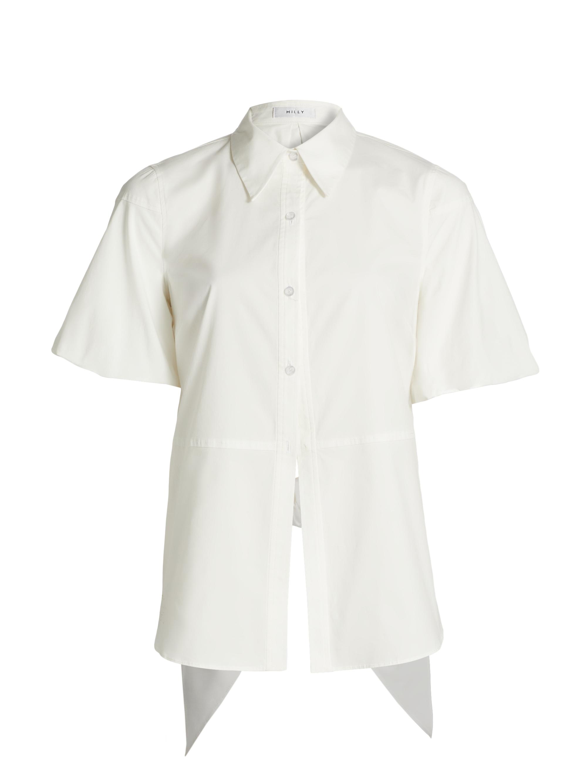 Milly Women's Tie-Back Cotton Poplin Button-Front Shirt - White