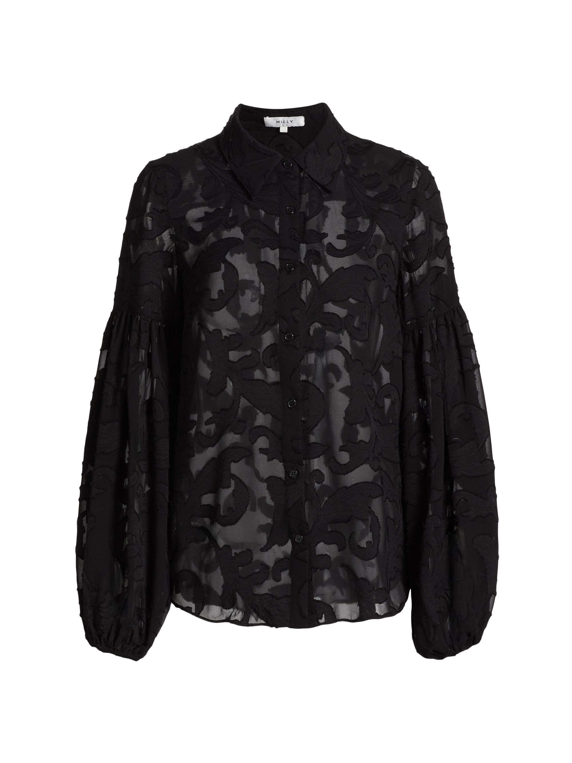 Milly Women's Scroll Burnout Button-Front Blouse - Black