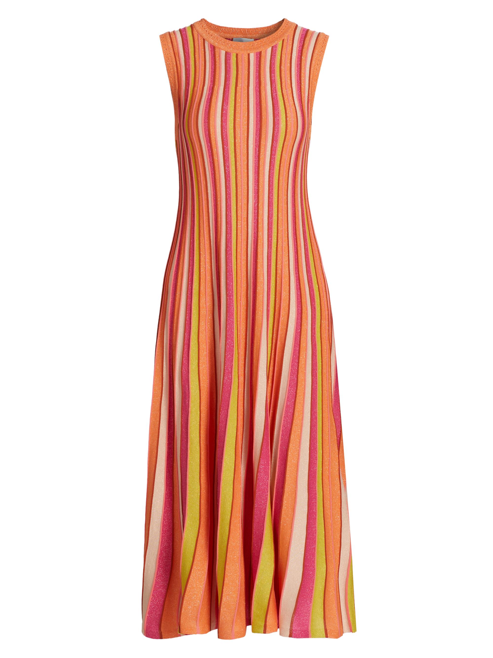 Milly Women's Striped Sleeveless Midi-Dress - Coral Multi