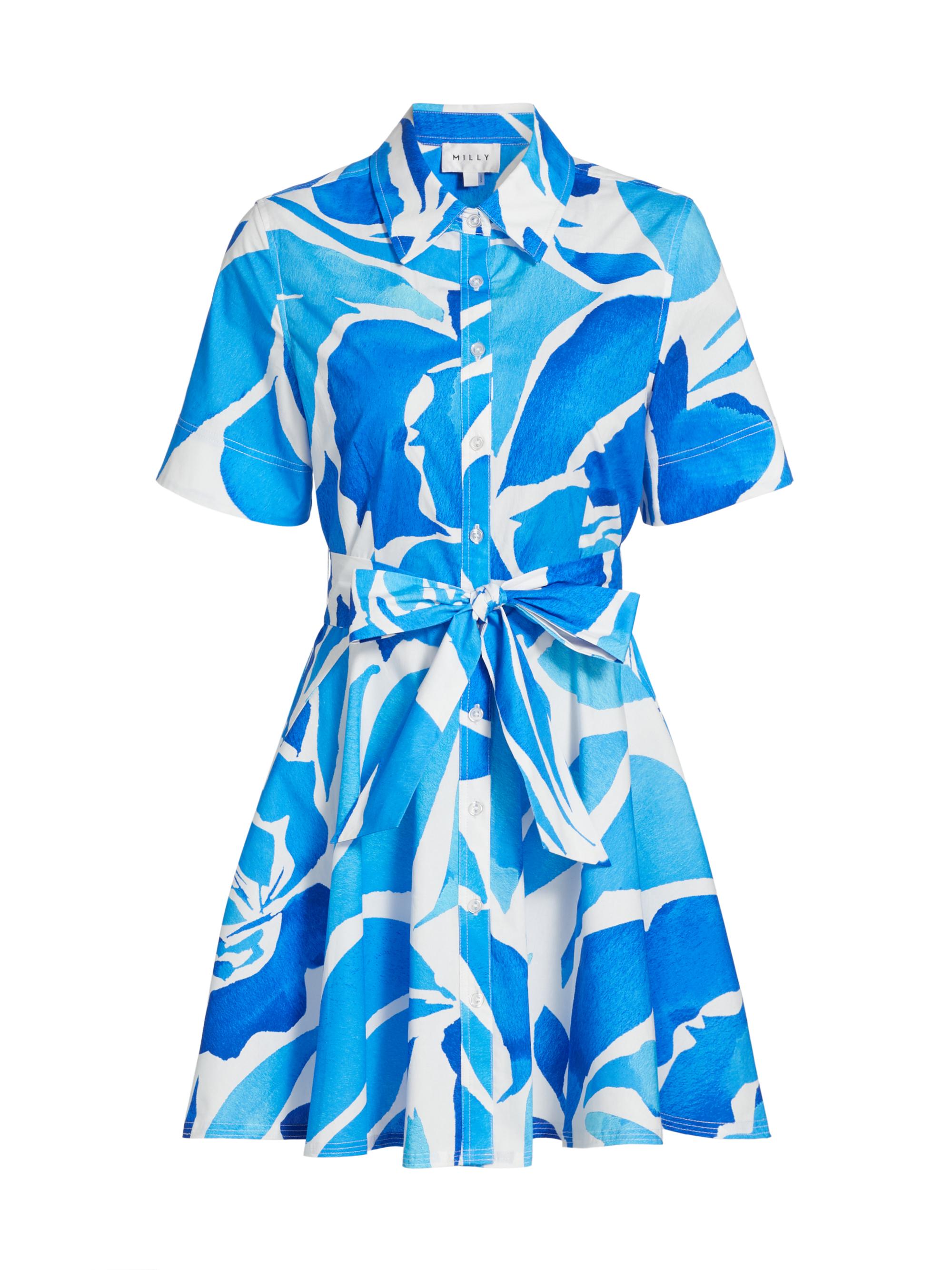 Milly Women's Dream Rose Cotton Poplin Mini-Shirtdress - Teal Blue Multi