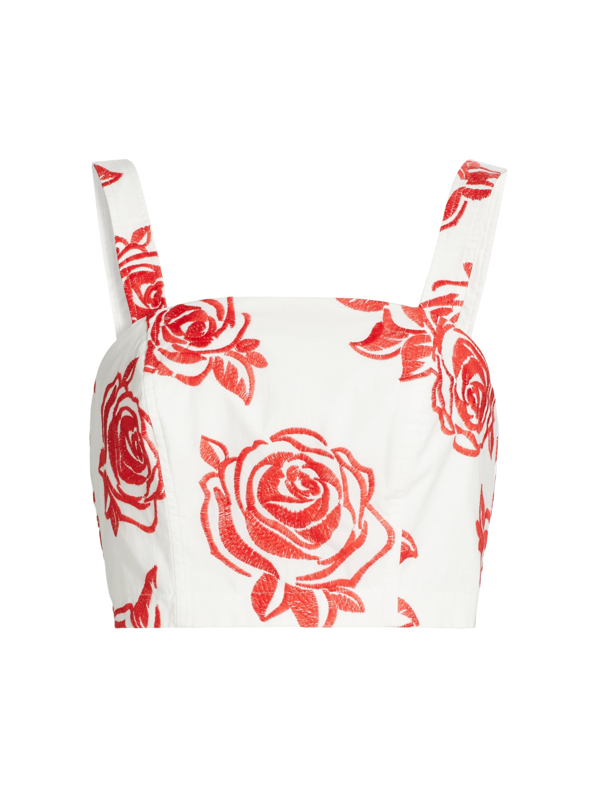 Milly Women's Embroidered Rose Cotton Top - Red White