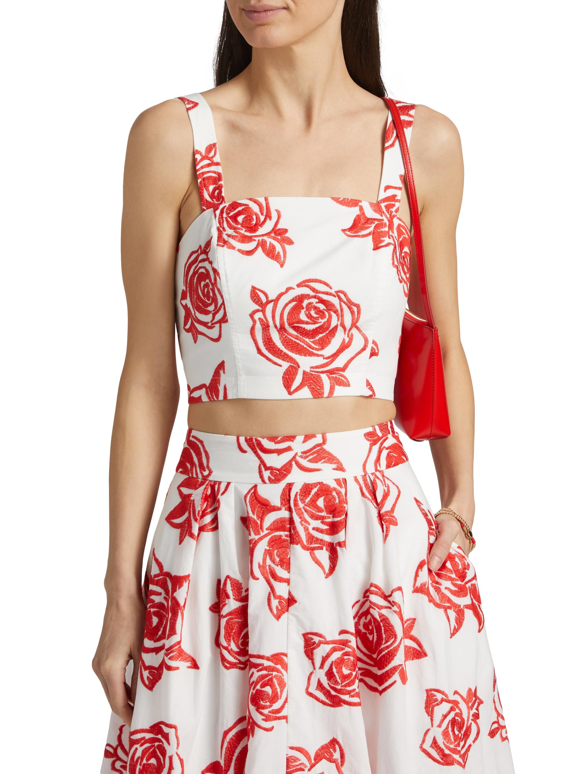 Milly Embroidered Rose Cotton Top | Saks Fifth Avenue