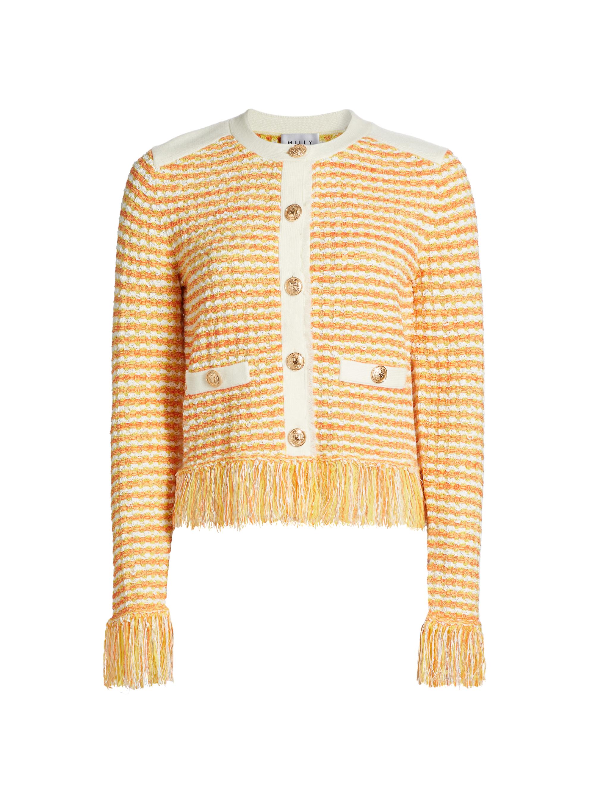 Milly Women's Textured Fringe Cardigan - Orange Yellow Multi