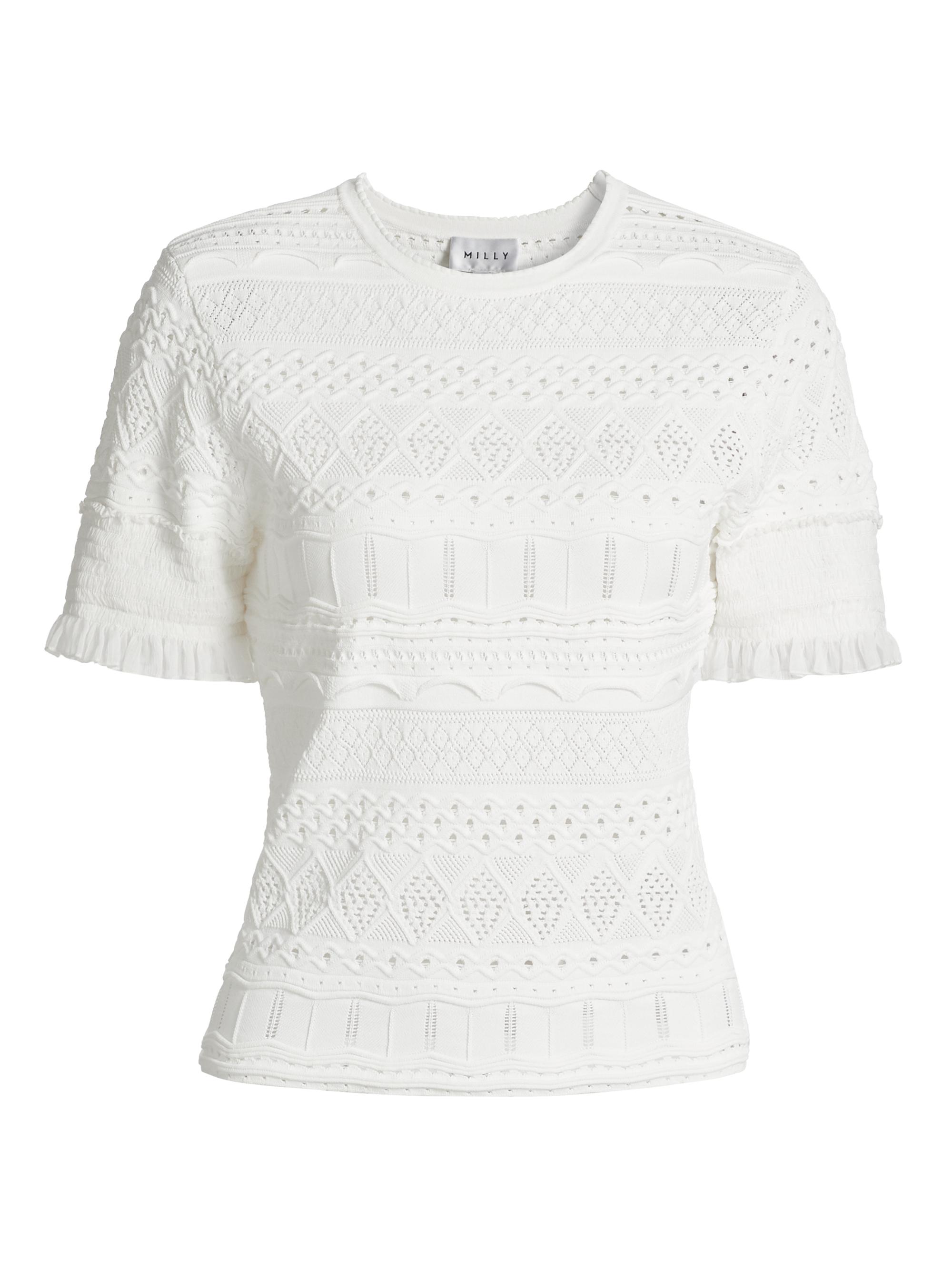 Milly Women's Smocked Pointelle-Knit Top - Ecru