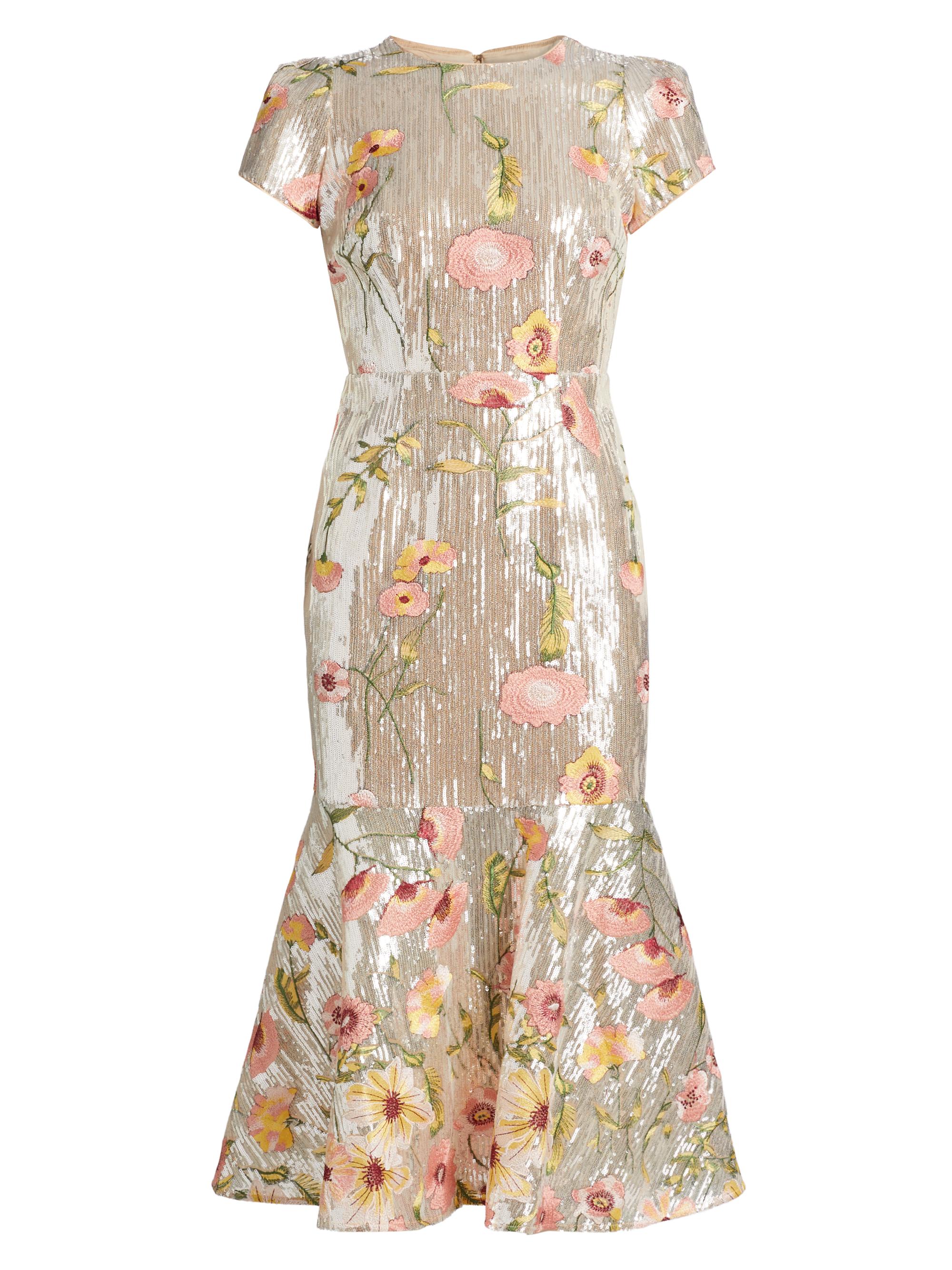 Milly Women's Tahlia Floral Sequined Flounce Cocktail Dress - Silver Multi