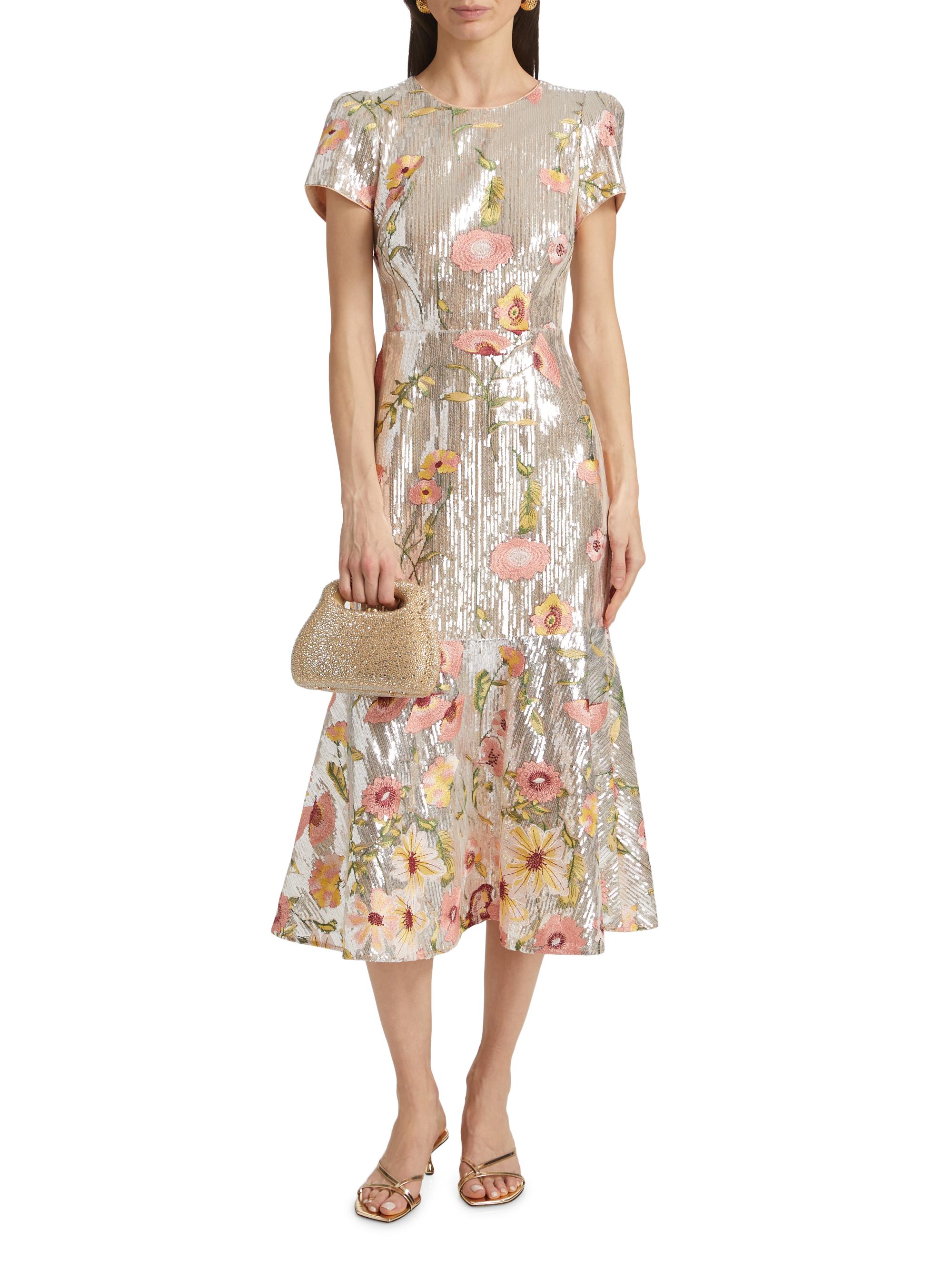 Milly Tahlia Floral Sequined Flounce Cocktail Dress | Saks Fifth Avenue