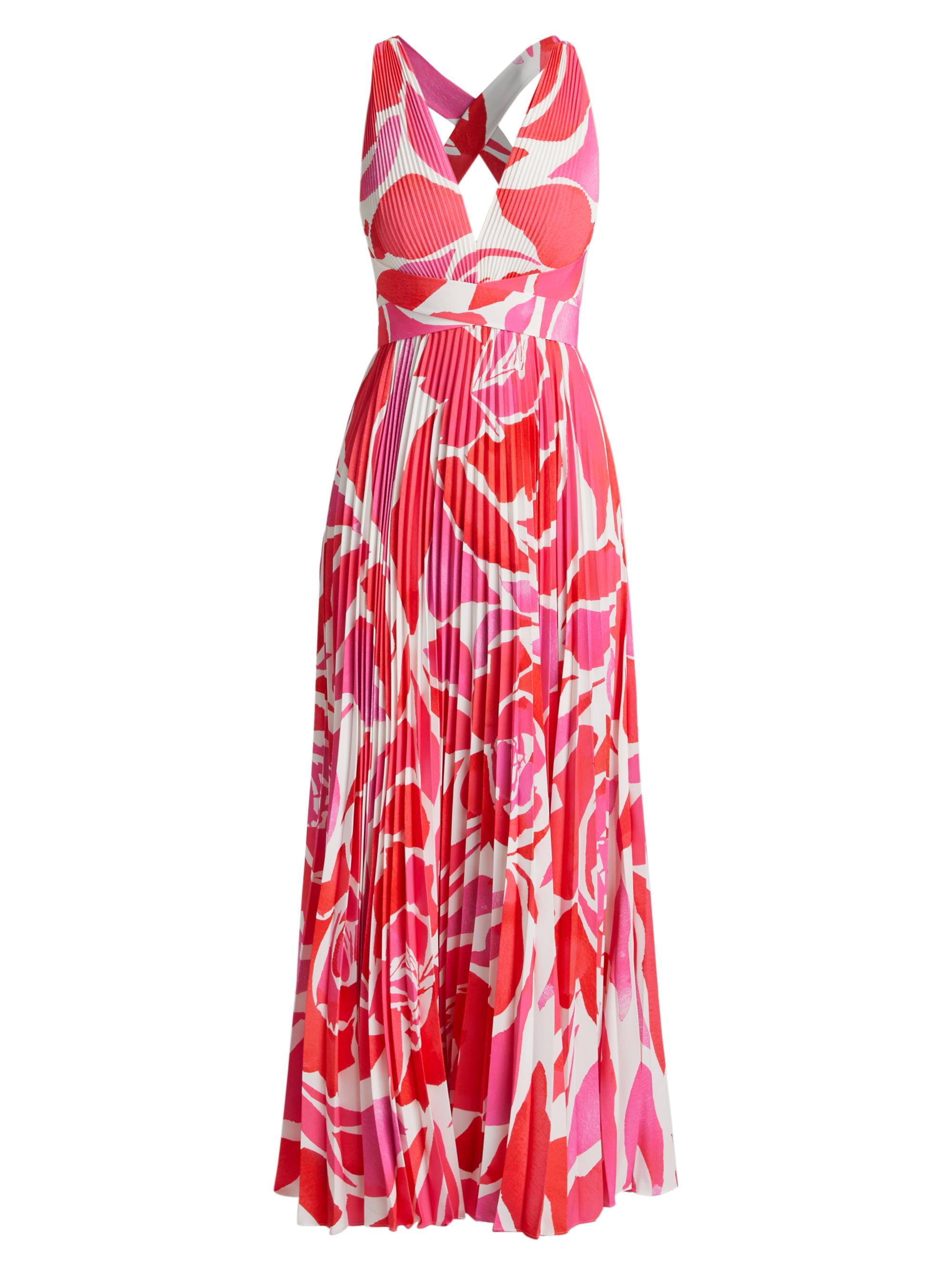 Milly Women's Oria Dream Rose Plisse Maxi Dress - Magenta Multi