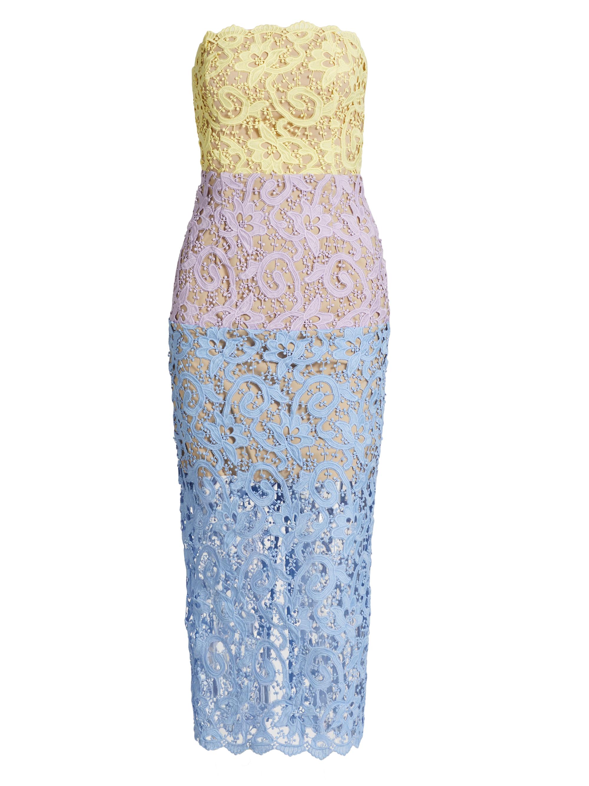 blue bird wedding dresses V Neck Blue/Pink/Yellow Lace Long Prom Dress with High Slit, Blue/Pink –  morievent main image 0