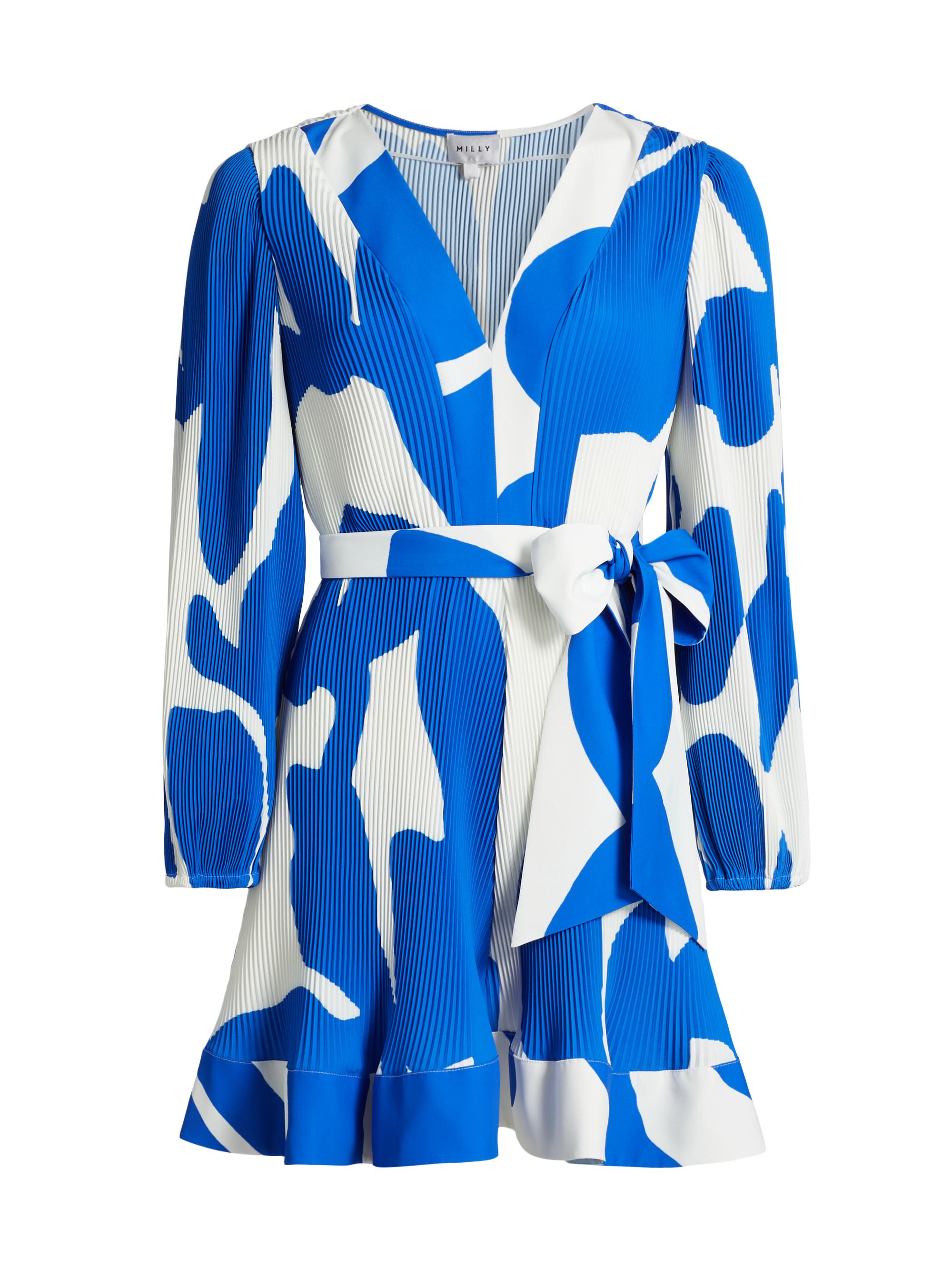 Milly Women's Liv Grand Foliage Pleated Minidress - Blue White