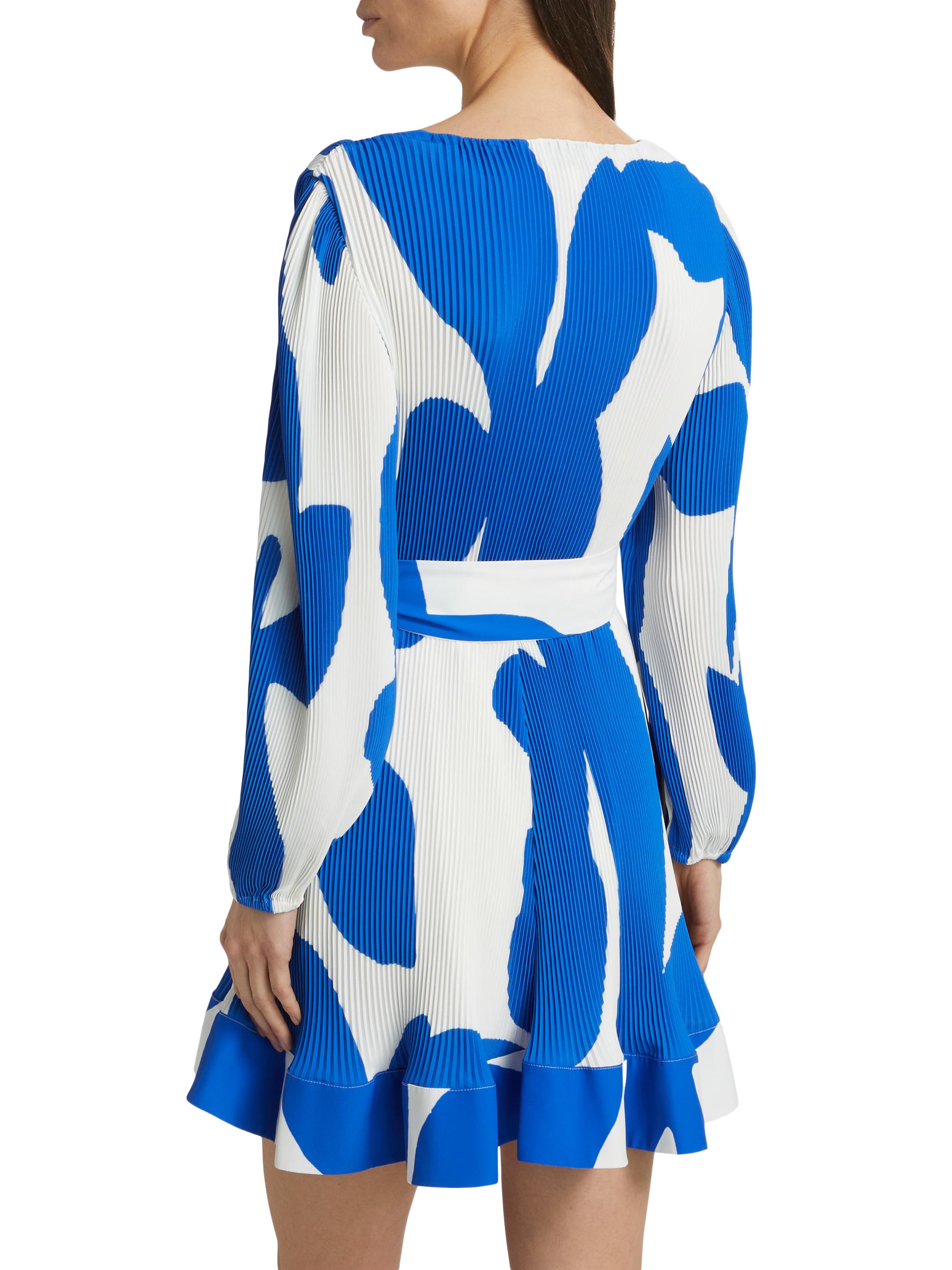 milly liv long sleeve v neck pleated belted mini dress Milly Liv Pleated Belted Minidress