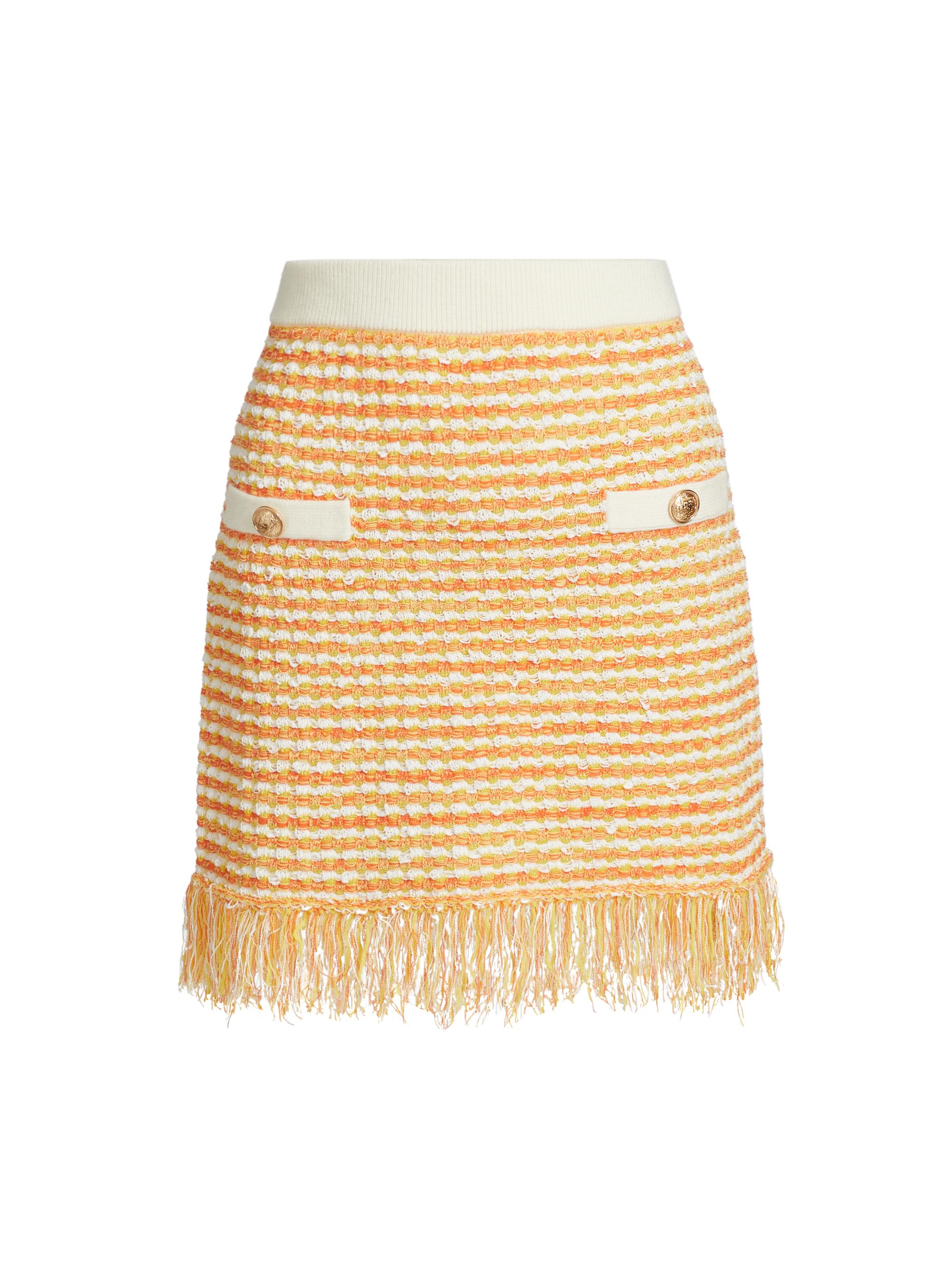 Milly Women's Kali Textured Fringe Knit Miniskirt - Orange Yellow Multi