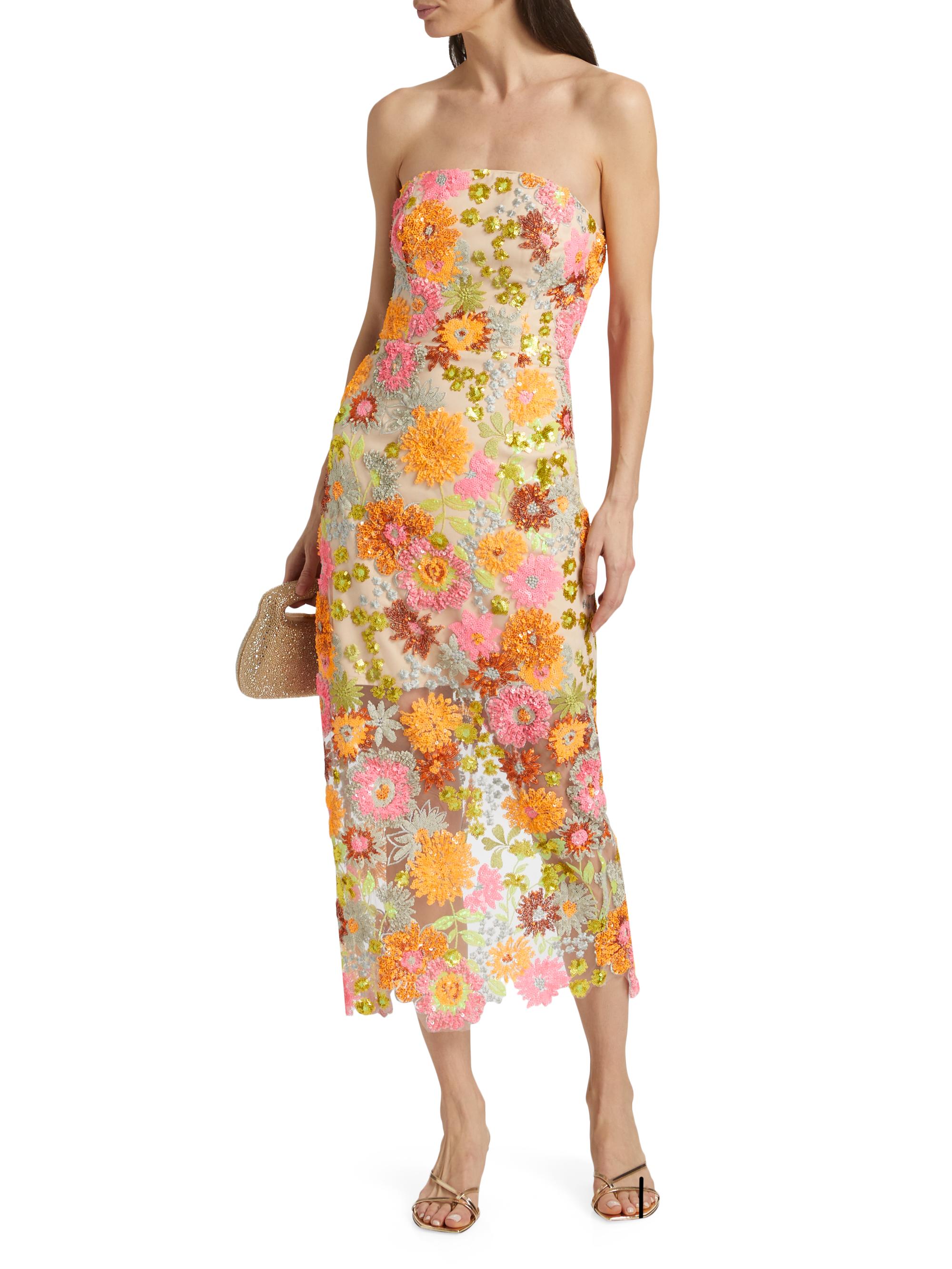 milly kait fleur paillette embellished midi dress MILLY Kait Fleur Paillette Dress