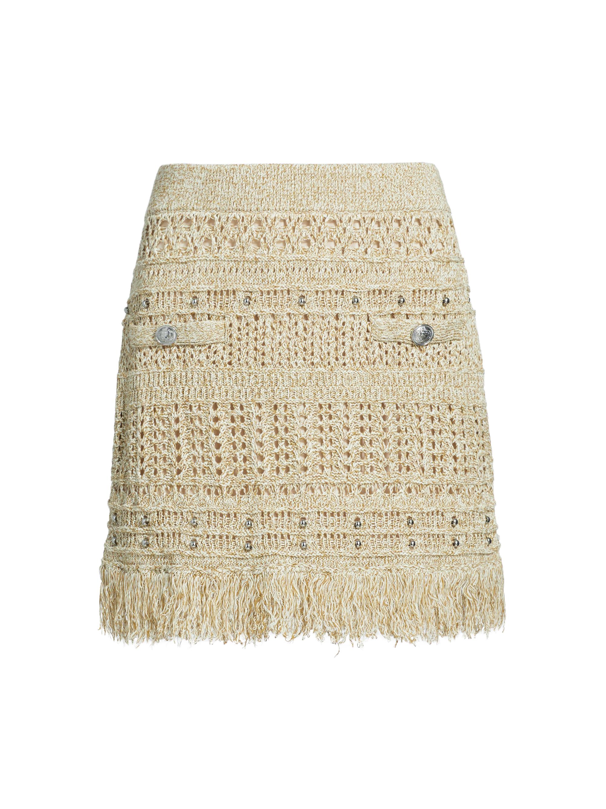 Milly Women's Beaded Fringe Knit Miniskirt - Beige Multi