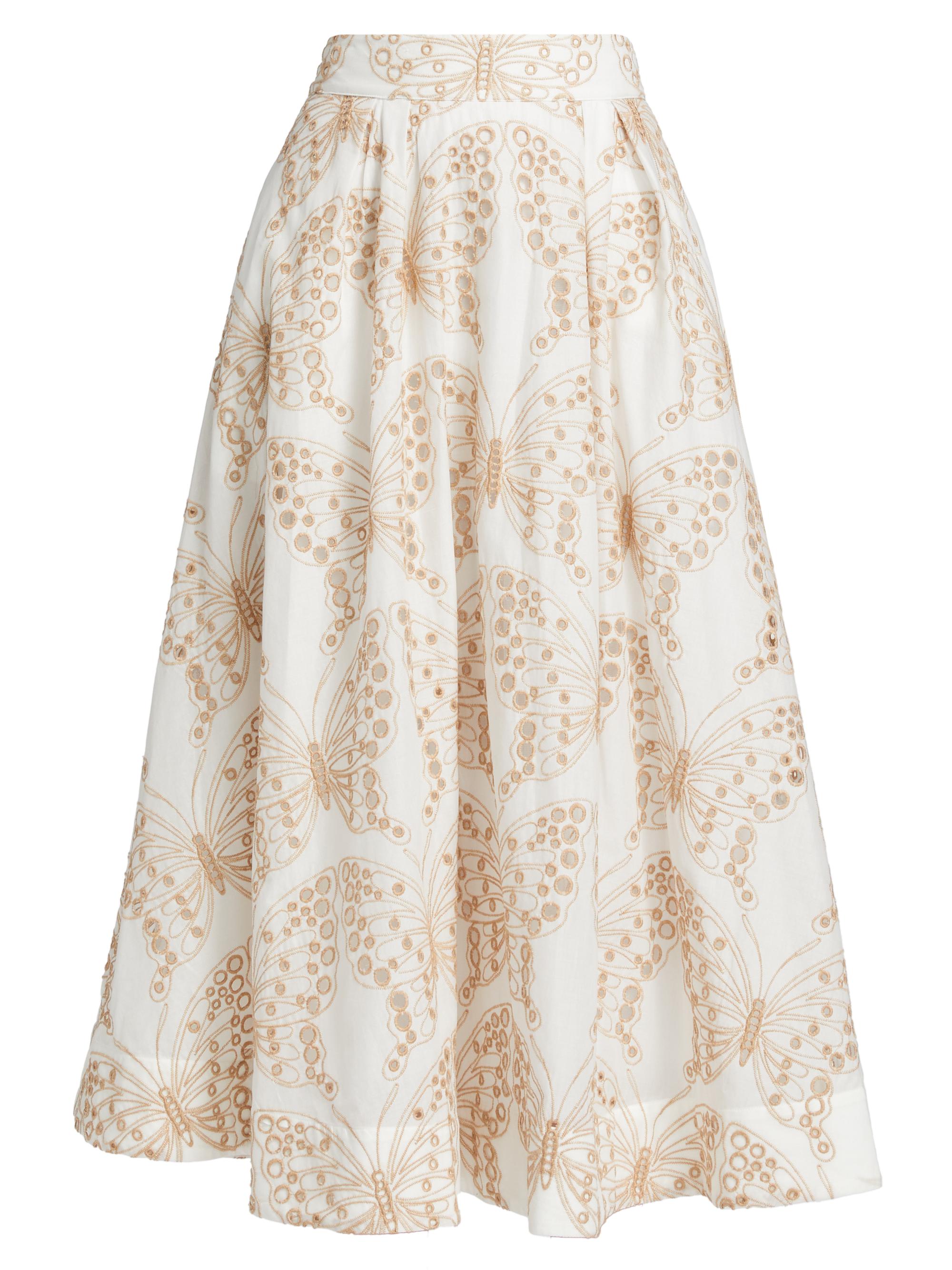 Milly Women's Butterfly Eyelet Cotton A-Line Midi-Skirt - White And Tan