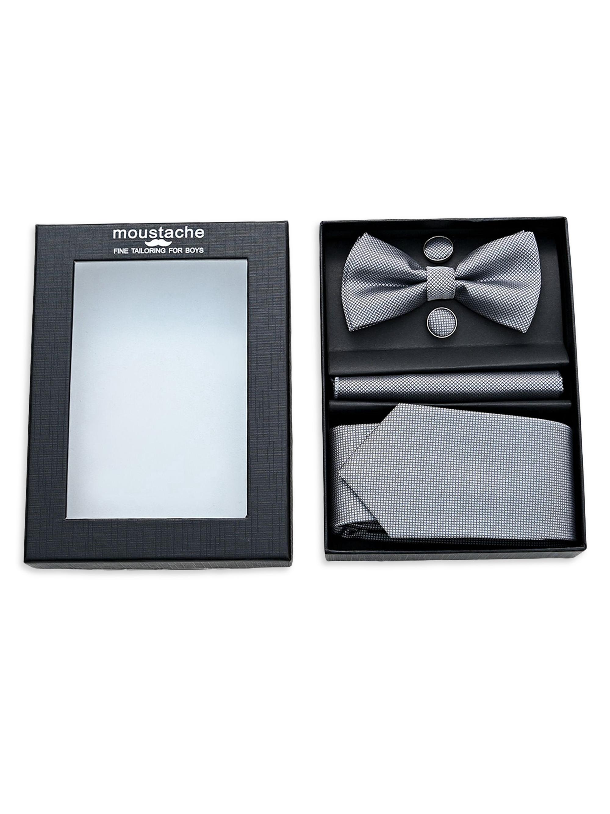 Moustache Men's Textured Tie Set - Silver