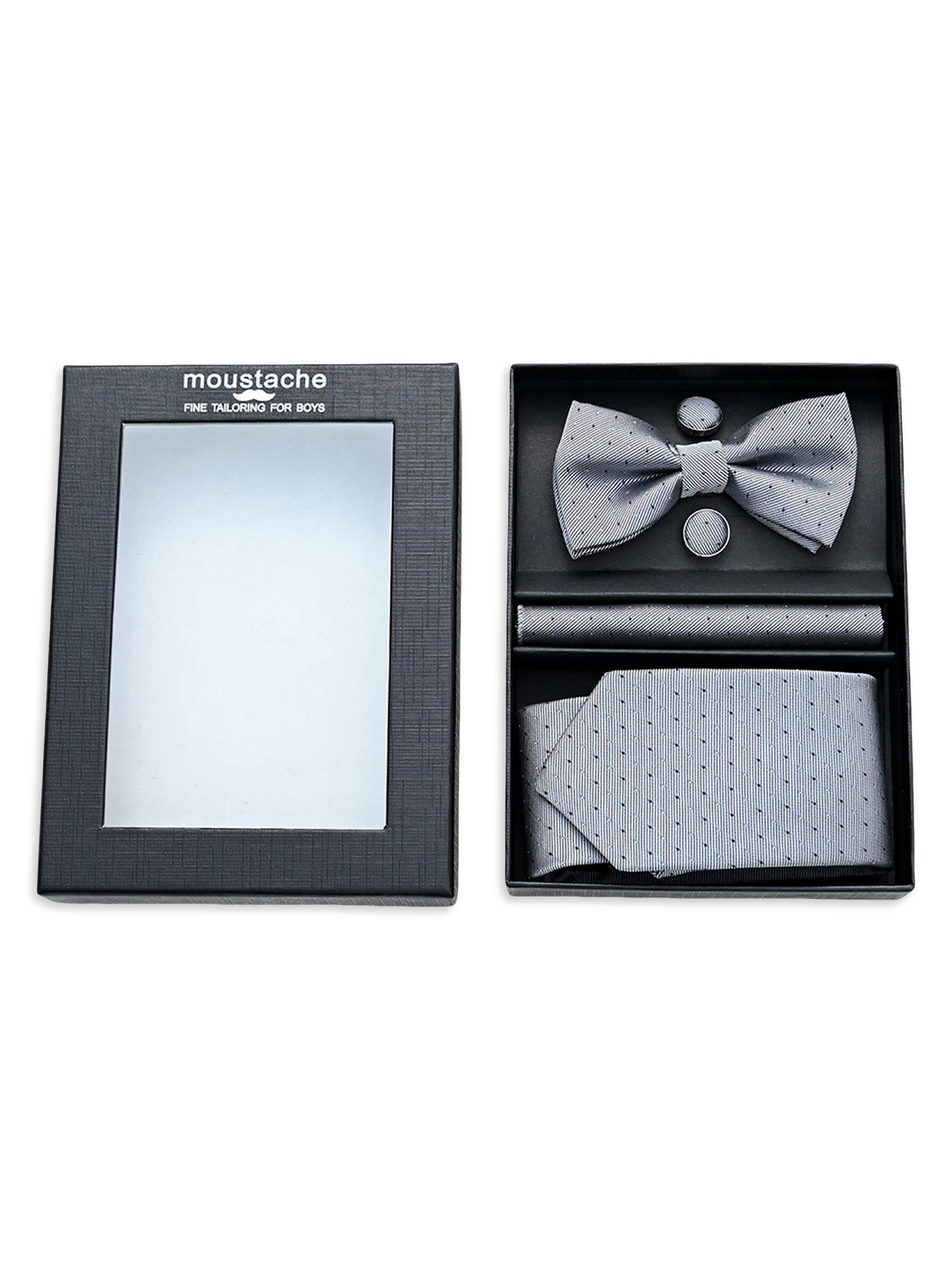 Moustache Dotted Tie Set - Silver