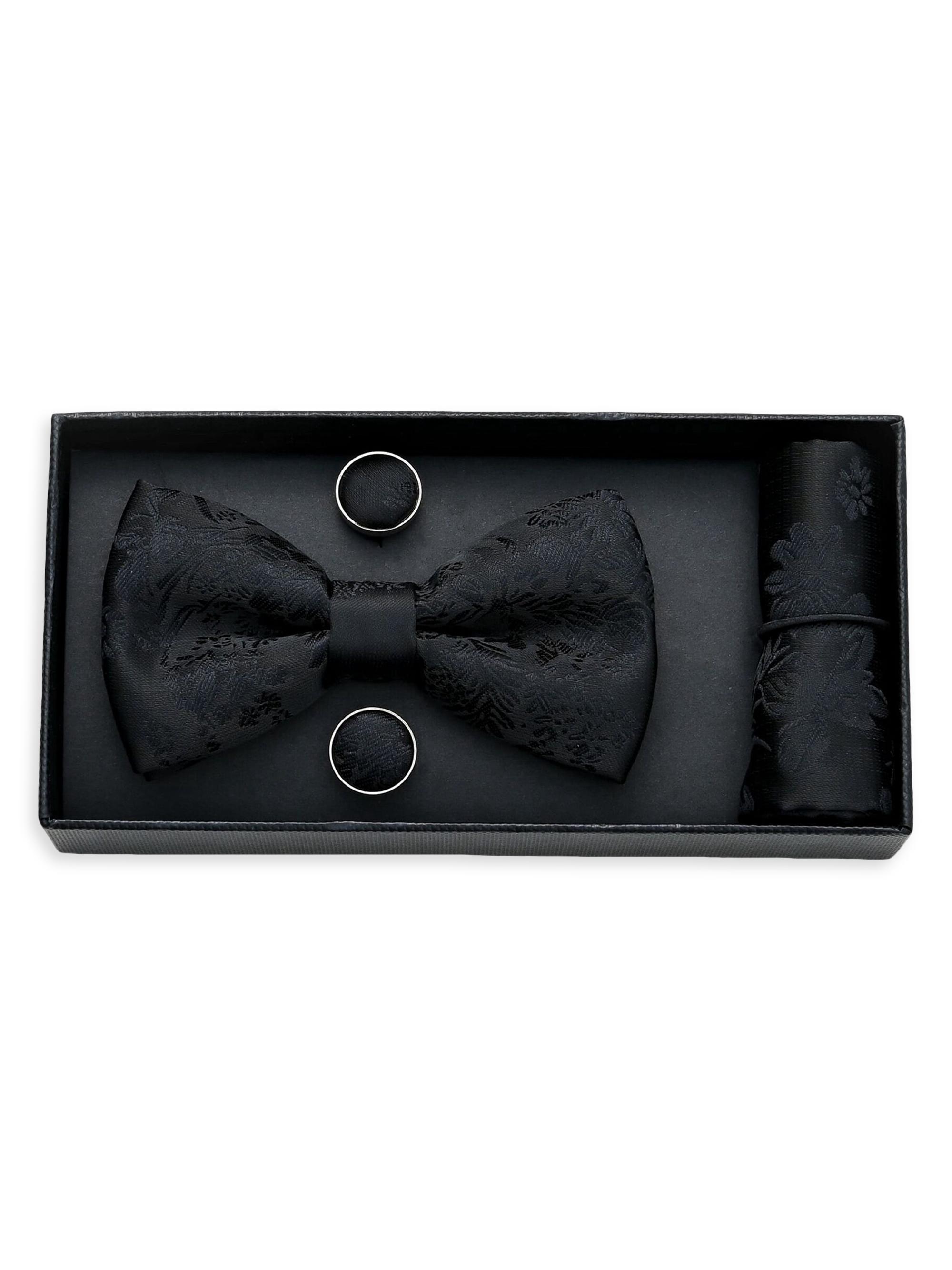 Moustache Floral Bow Tie Set - Black
