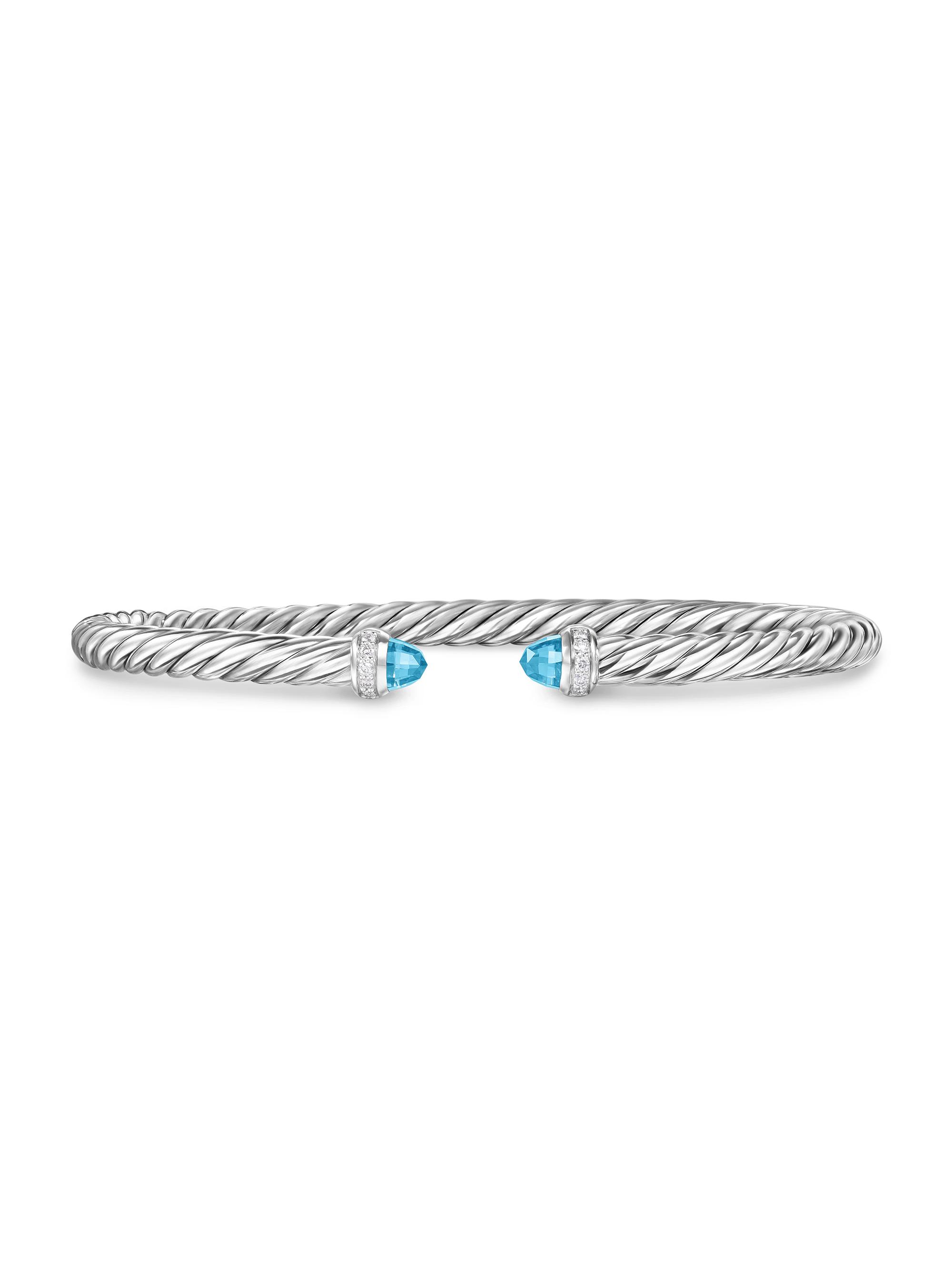 David Yurman Women's Cablespira Flex Bracelet in Sterling Silver - Blue Topaz