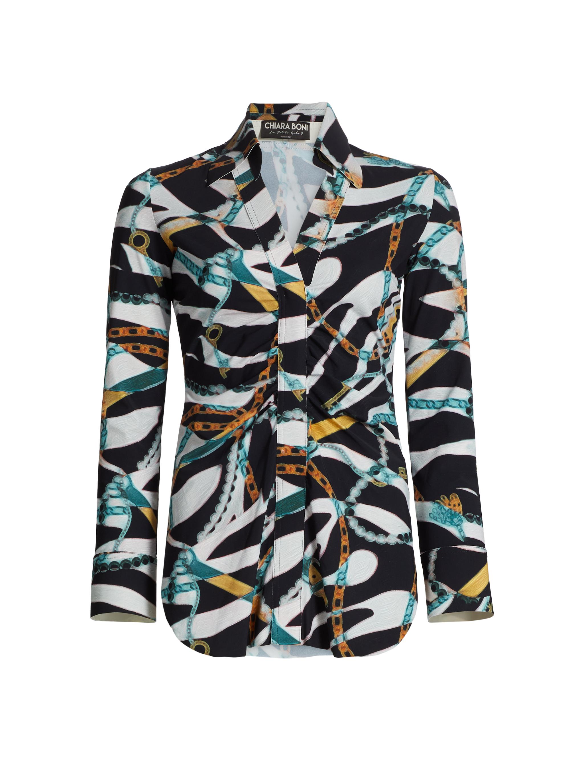 Chiara Boni La Petite Robe Women's Sohoreh Chain Jersey V-Neck Shirt - Safari Chic Turquoise