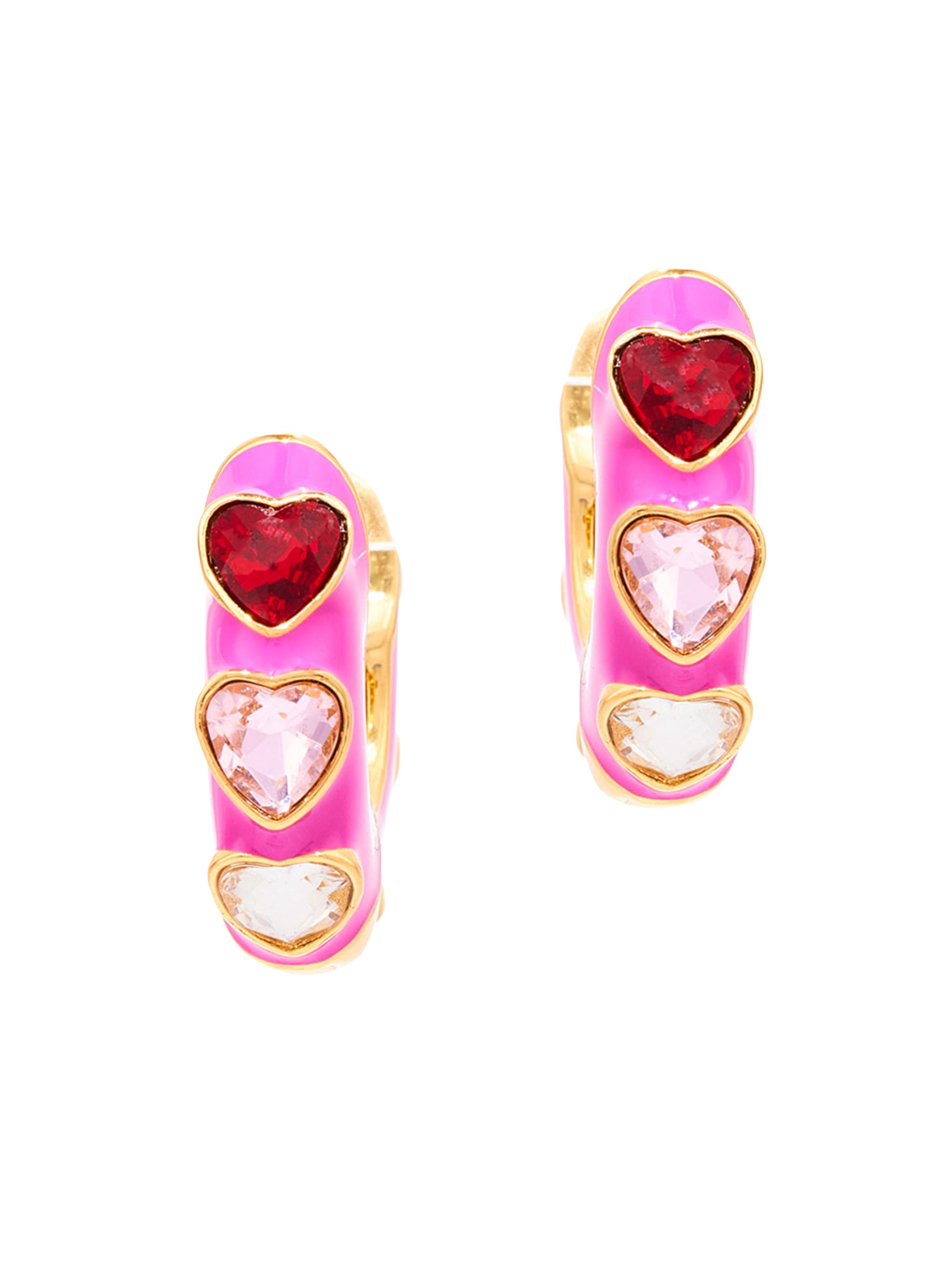 Mignonne Gavigan Women's Freyja 14K-Gold-Plated, Enamel & Glass Crystal Heart Hoop Earrings - Pink Multi