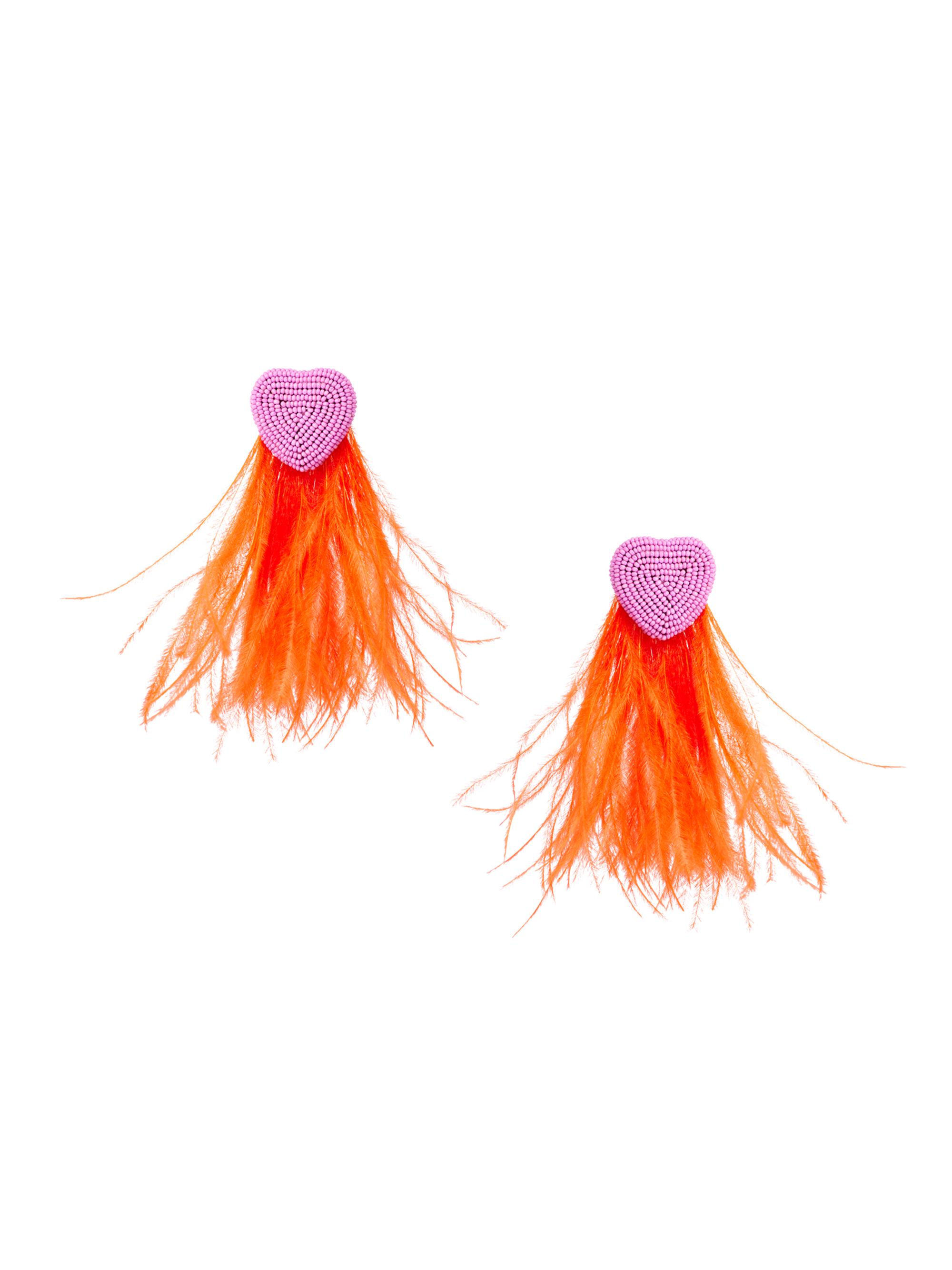 Mignonne Gavigan Women's Cupid Beaded Heart & Feather Earrings - Orange Pink