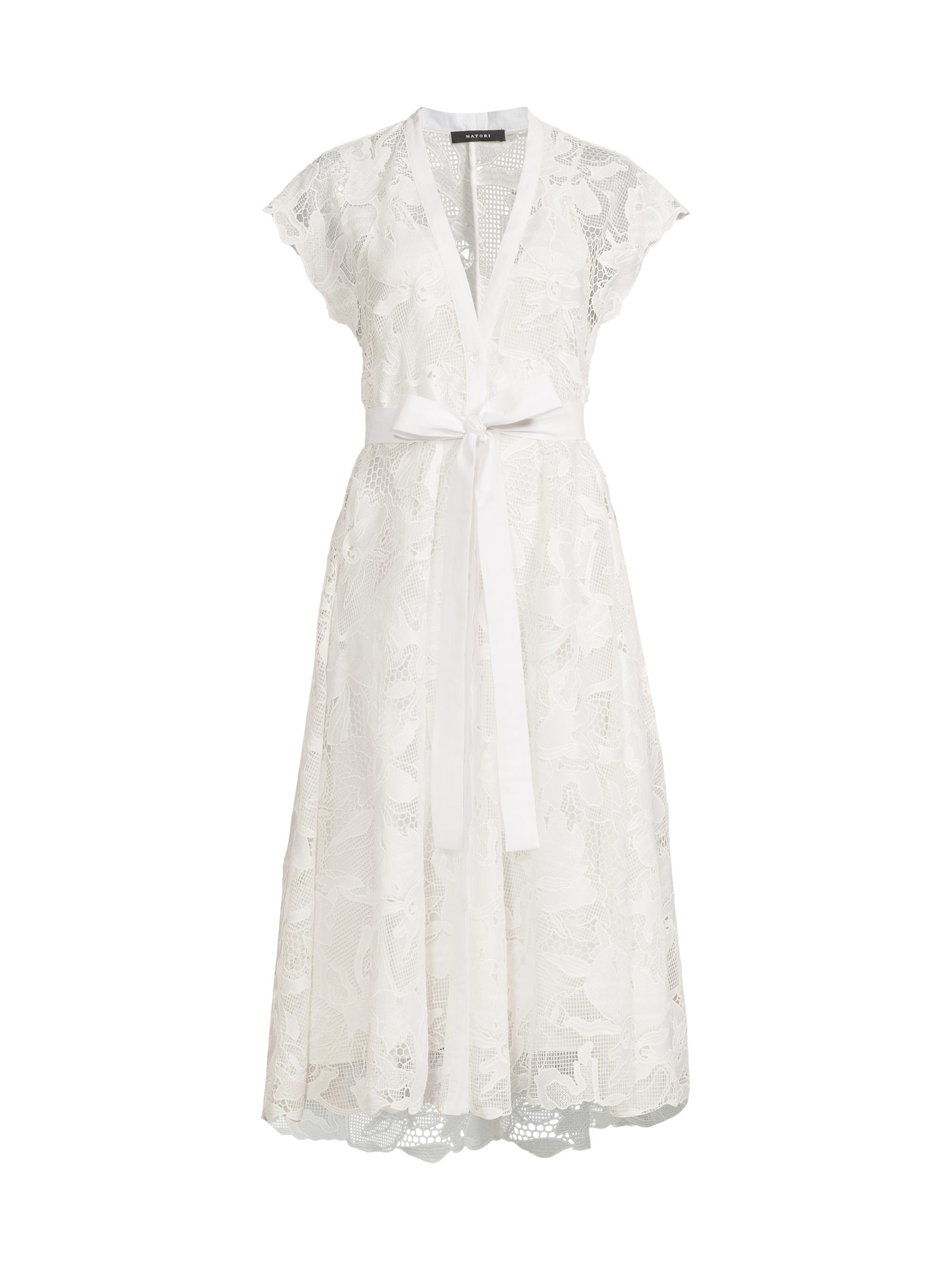 Natori Women's Nishi Lace Tie-Waist Midi-Dress - White