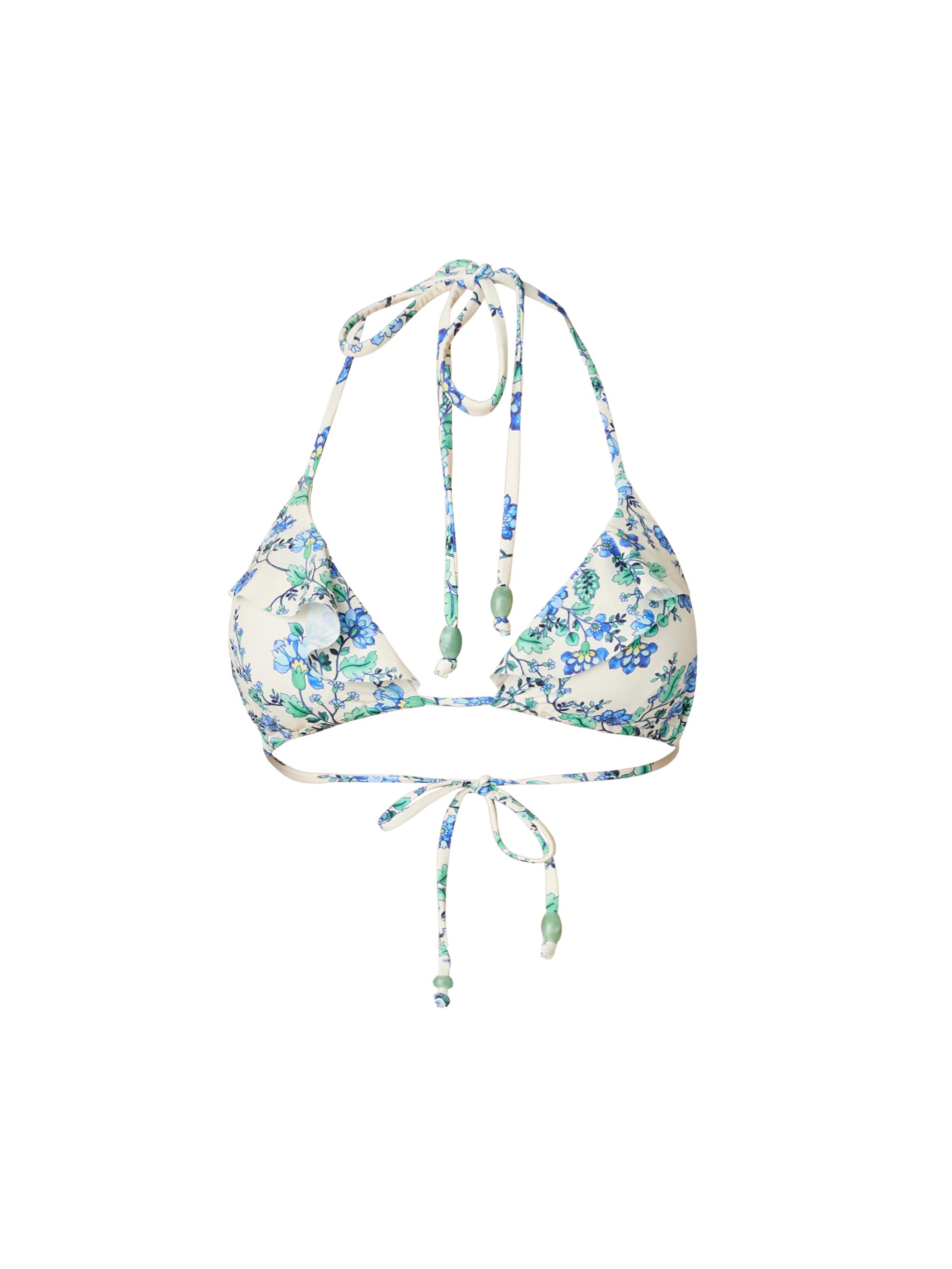 Shoshanna Women's Ruffle Triangle Swim Top - Ocean Blue Multi