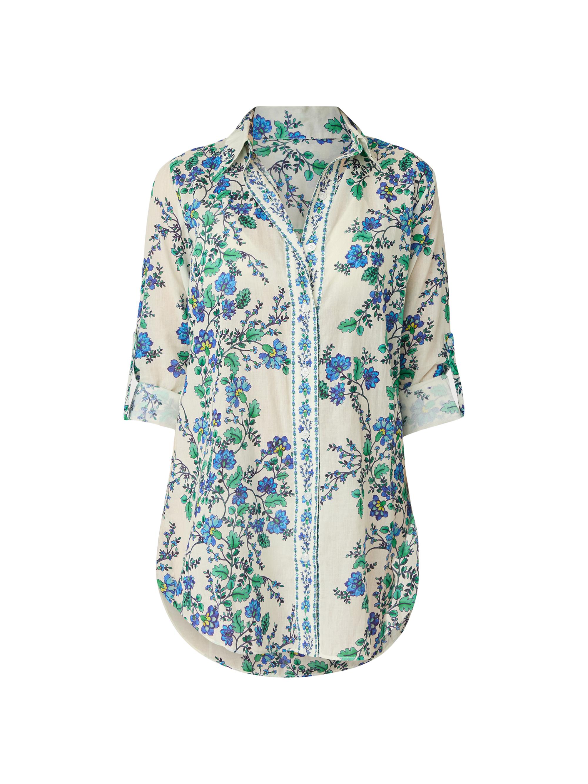 Shoshanna Women's Floral Mini Shirtdress - Ocean Blue Multi