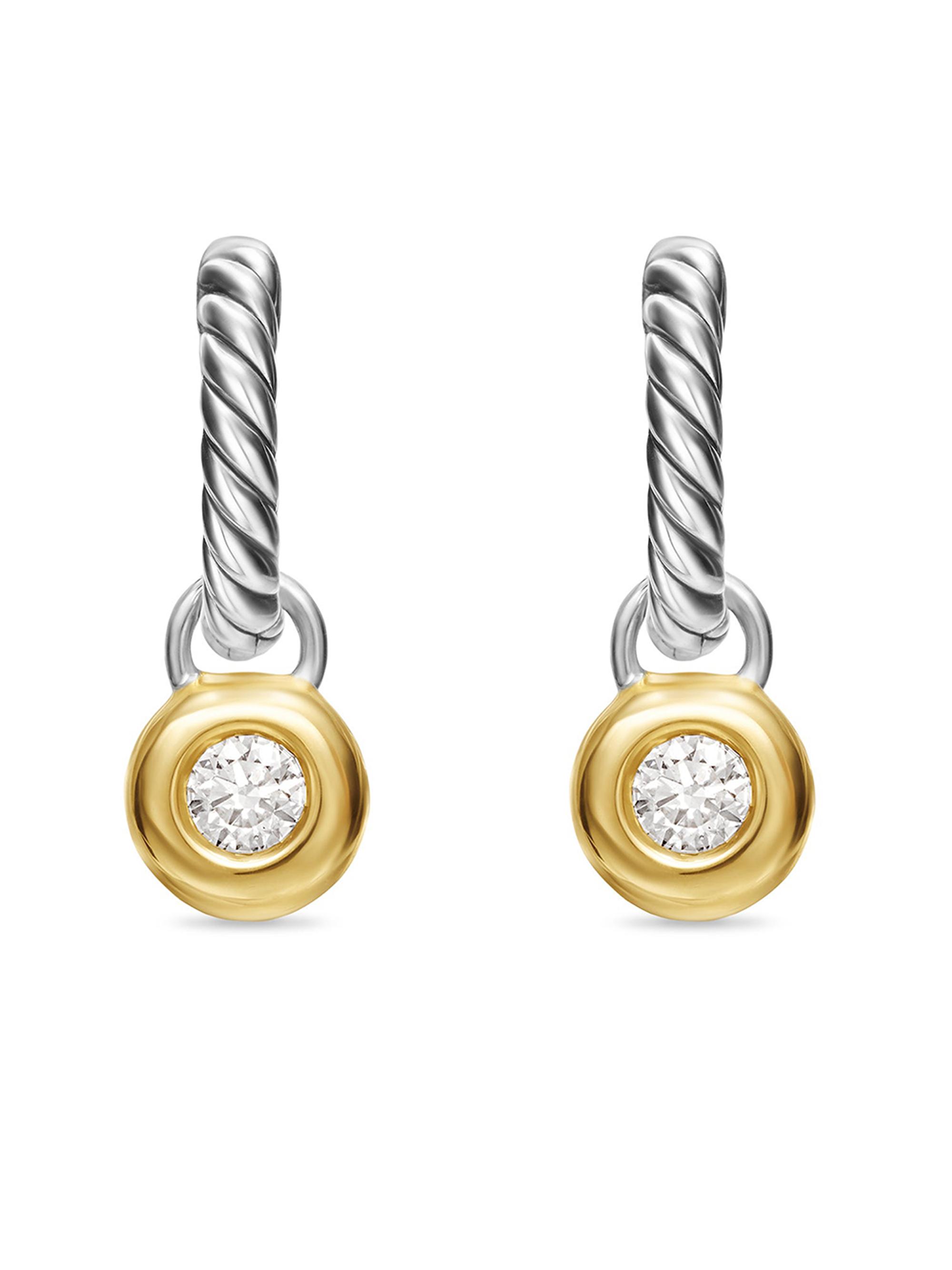 David Yurman Women's Petite Cable Huggie Drop Earrings in Sterling Silver with 14K Yellow Gold and Diamonds, 17.5MM - Diamond
