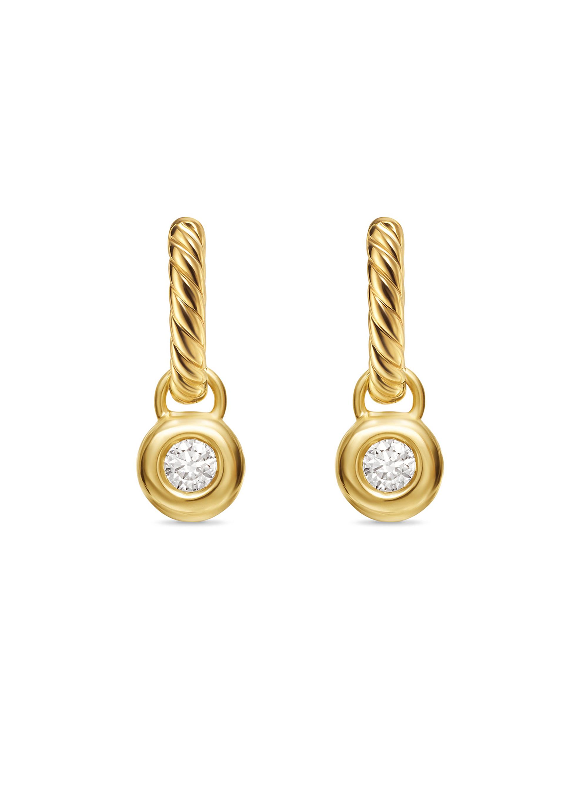 David Yurman Women's Petite Cable Huggie Drop Earrings in 18K Yellow Gold with Diamonds, 17.5MM - Diamond