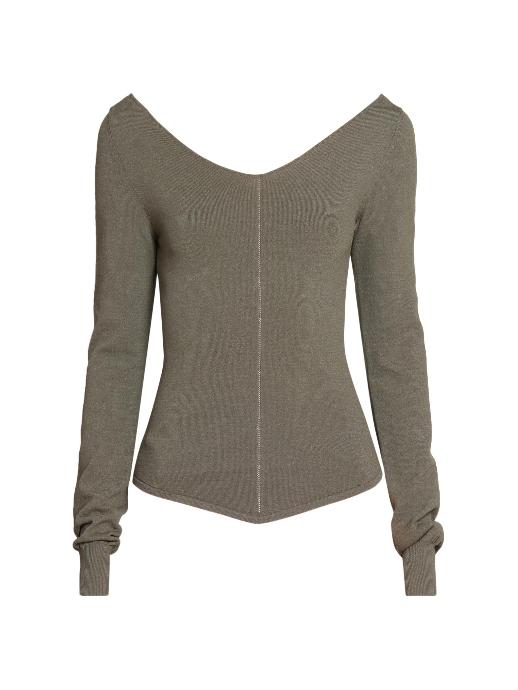 Lemaire Women's Crêpe Wide V-Neck Top - Dark Khaki