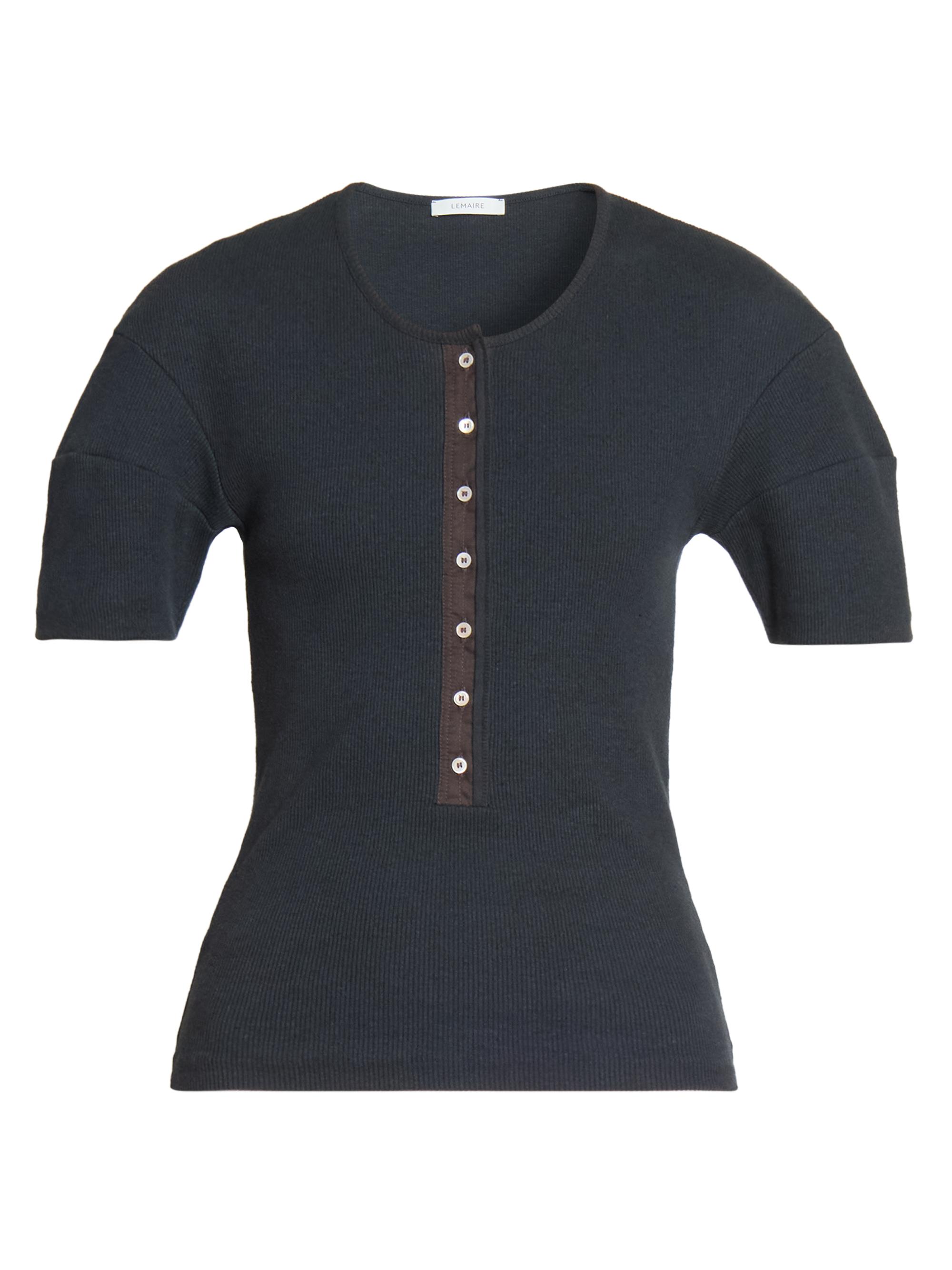 Lemaire Women's Ribbed Stretch Puff-Sleeve Top - Jet Black