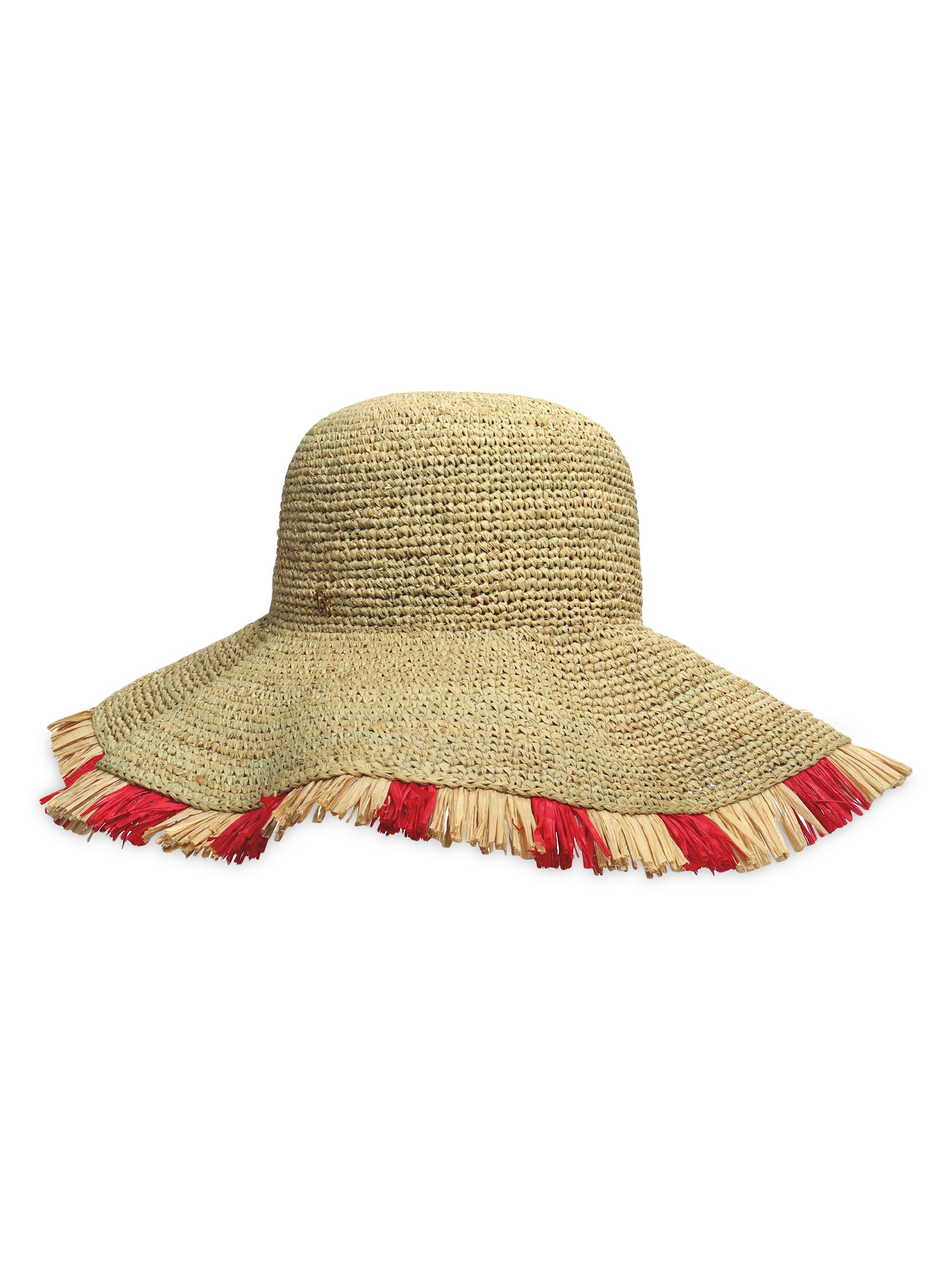 Frances Valentine Women's Crushable Crochet Straw Sun Hat - Red