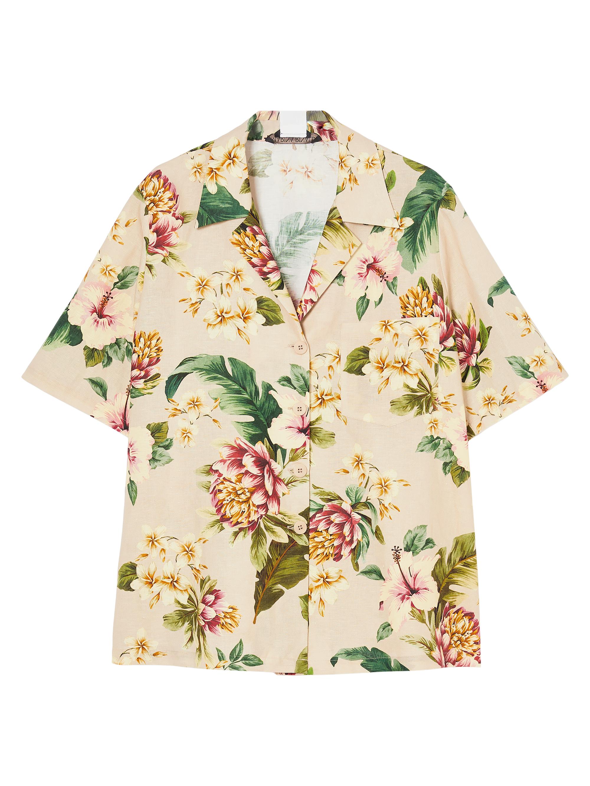 Marina Rinaldi Women's Plus Braies Floral Linen-Blend Top - Sand