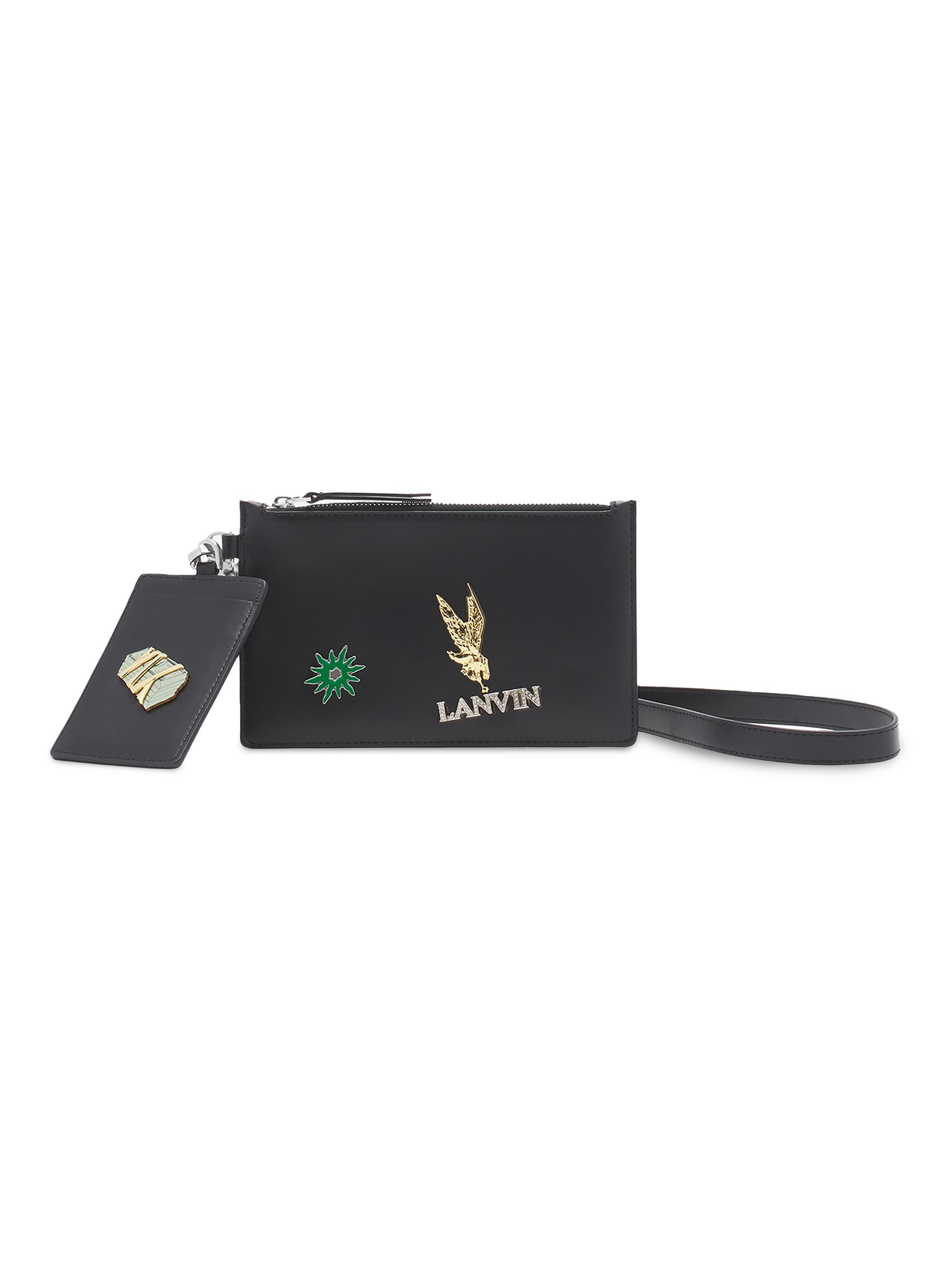 Lanvin Men's  X Future Leather Double Clutch with Pins - Black Multicolour