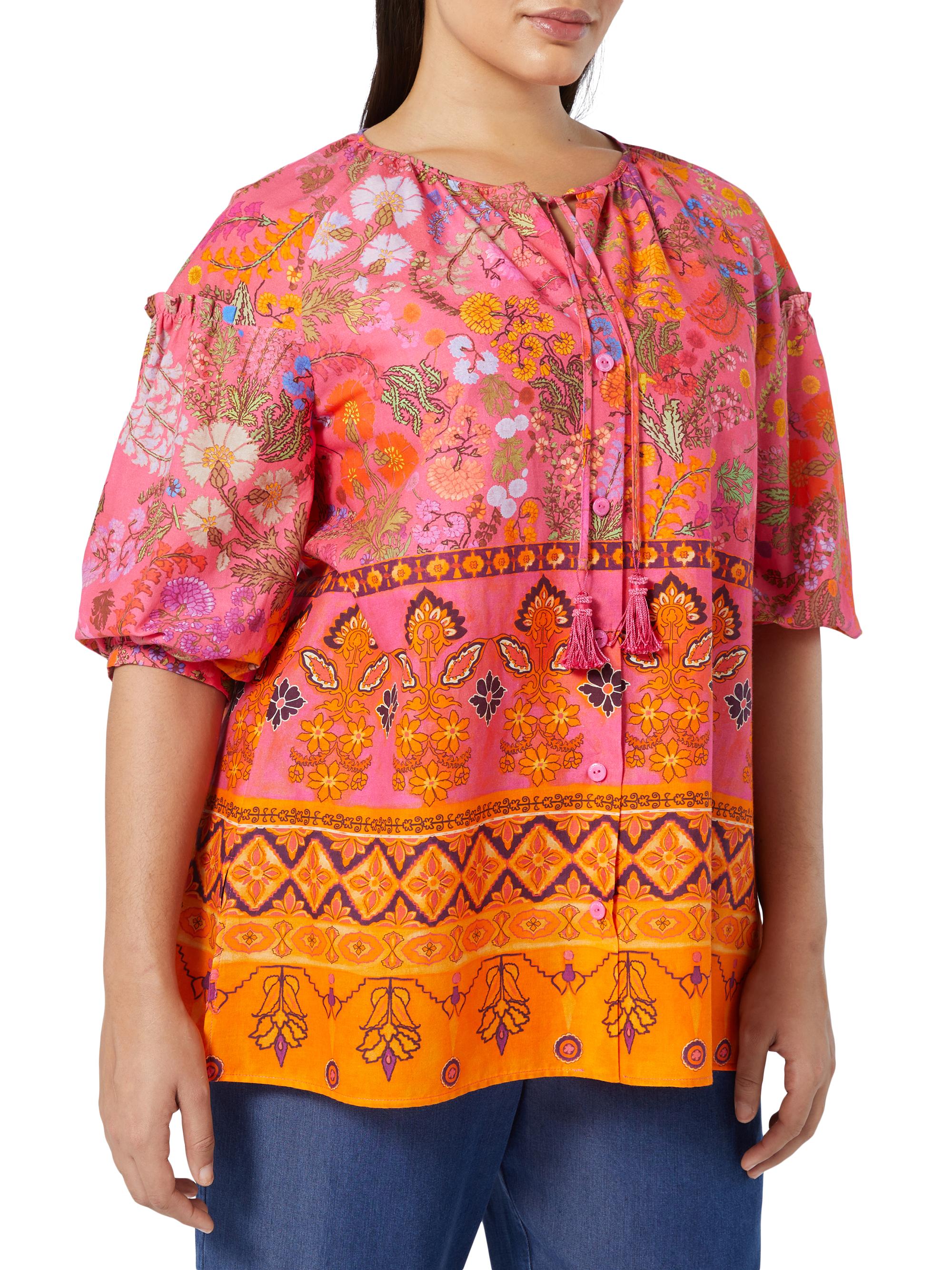 Marina Rinaldi Women's Plus Badess Floral Cotton Top - Fuchsia