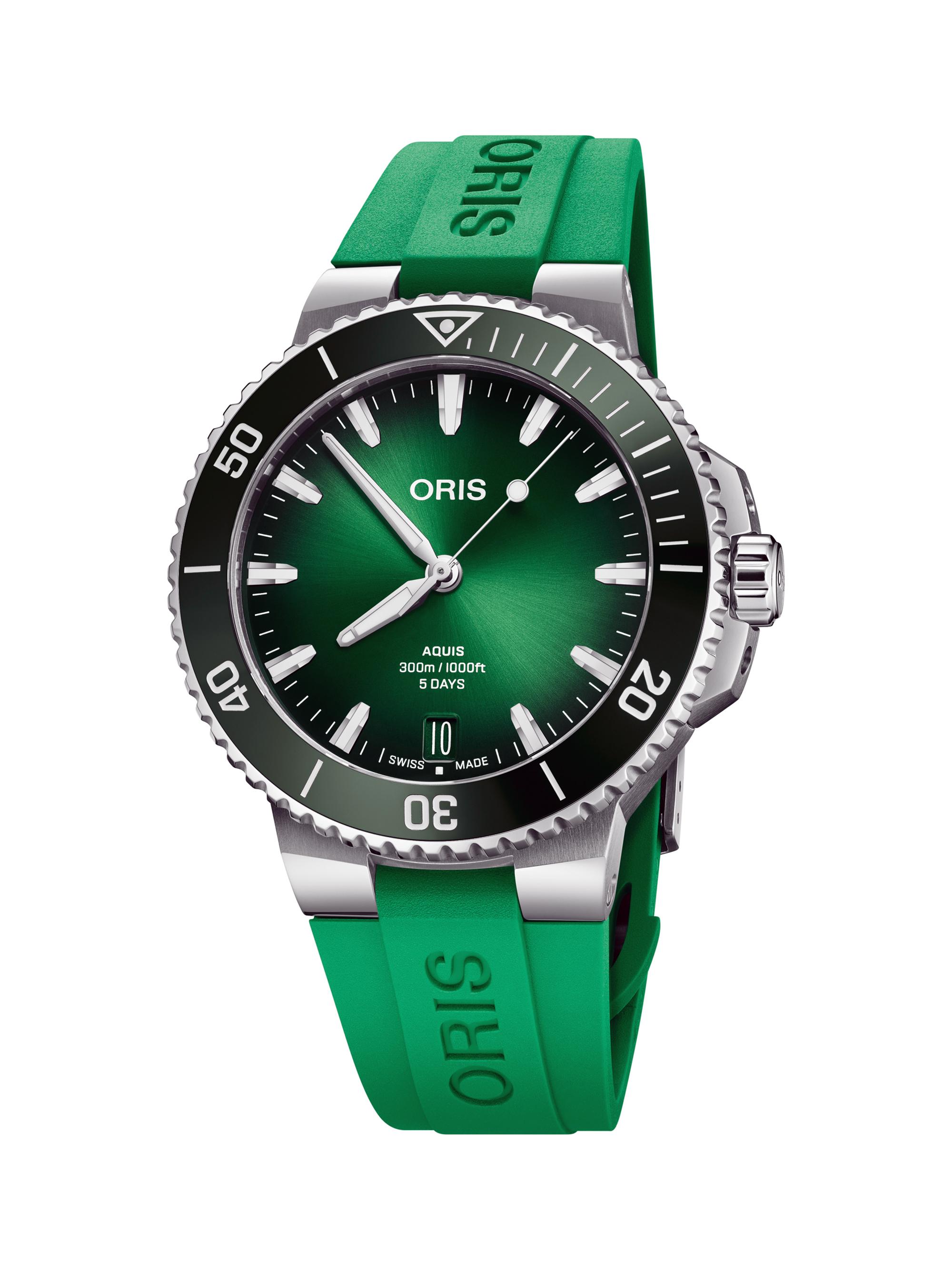 Oris Men's Aquis Date Stainless Steel, Ceramic & Rubber Strap Watch/43.5MM - Green