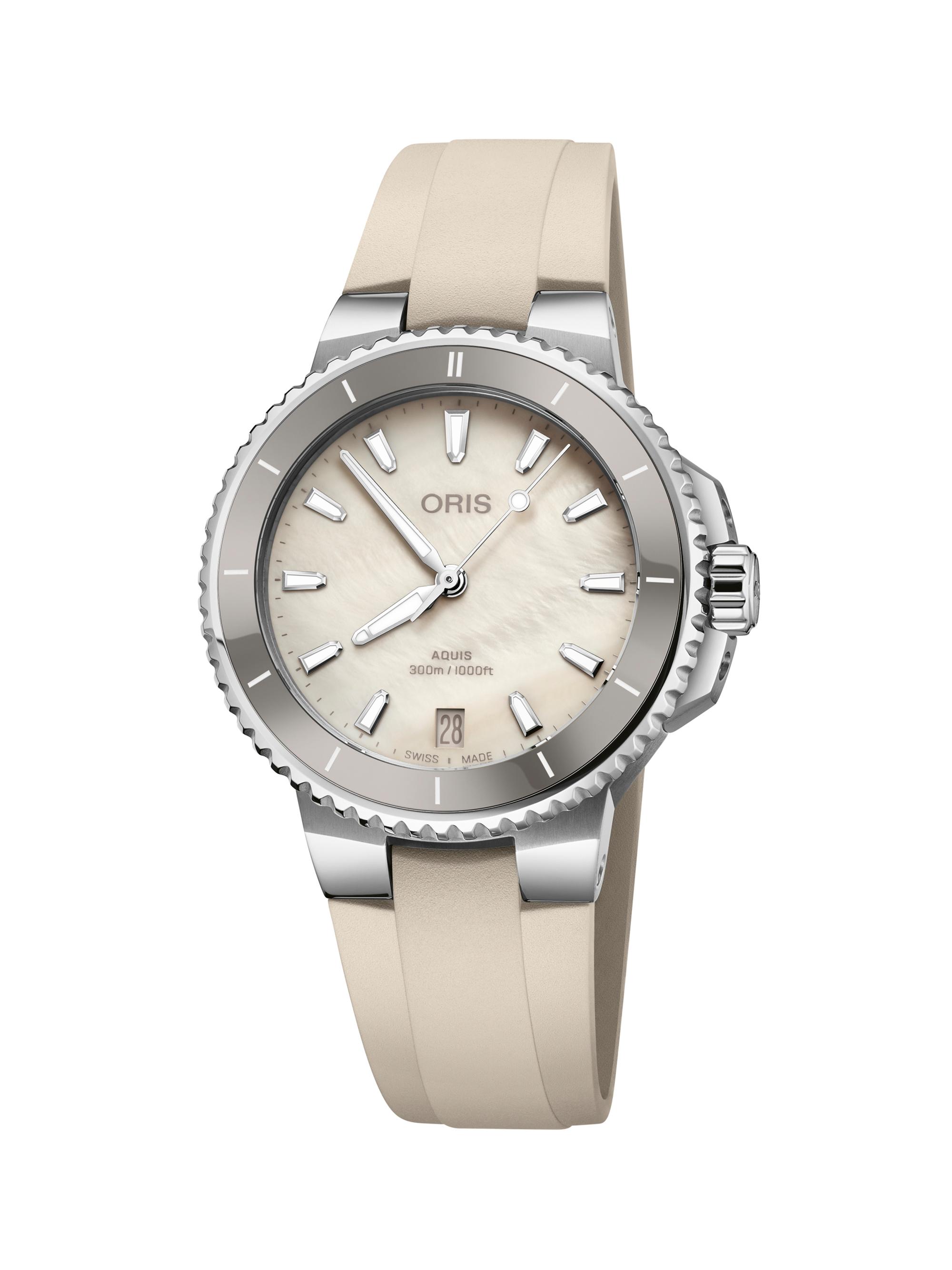 Oris Women's Aquis Date Stainless Steel, Ceramic & Rubber Strap Watch/36.5MM - White