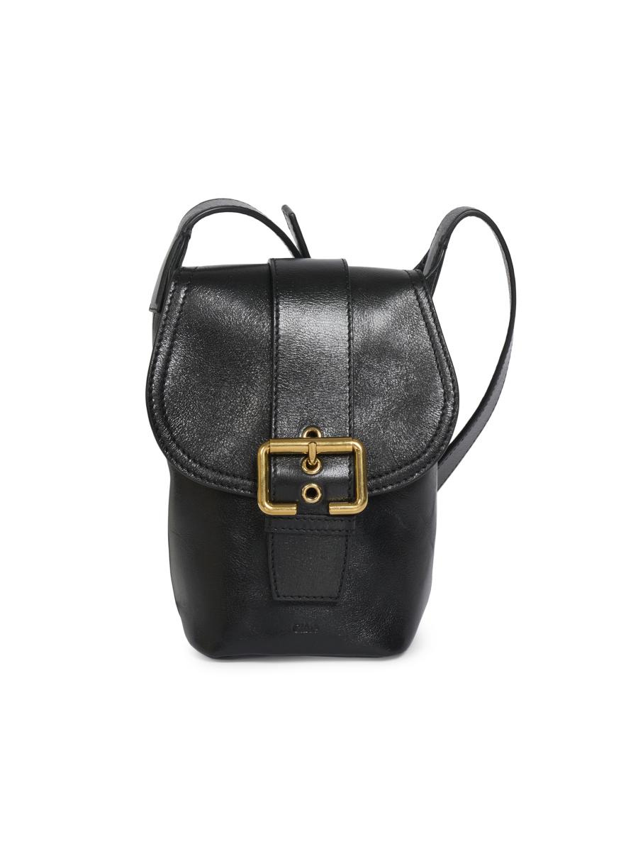 ショルダーバッグ・ポシェット CHLOE\tMARCIE SMALL SADDLE BAG\tCHC22AS680I31\t001\t\tBLACK Chloé Small Marcie Saddle Bag in Shiny Leather in Clay brown