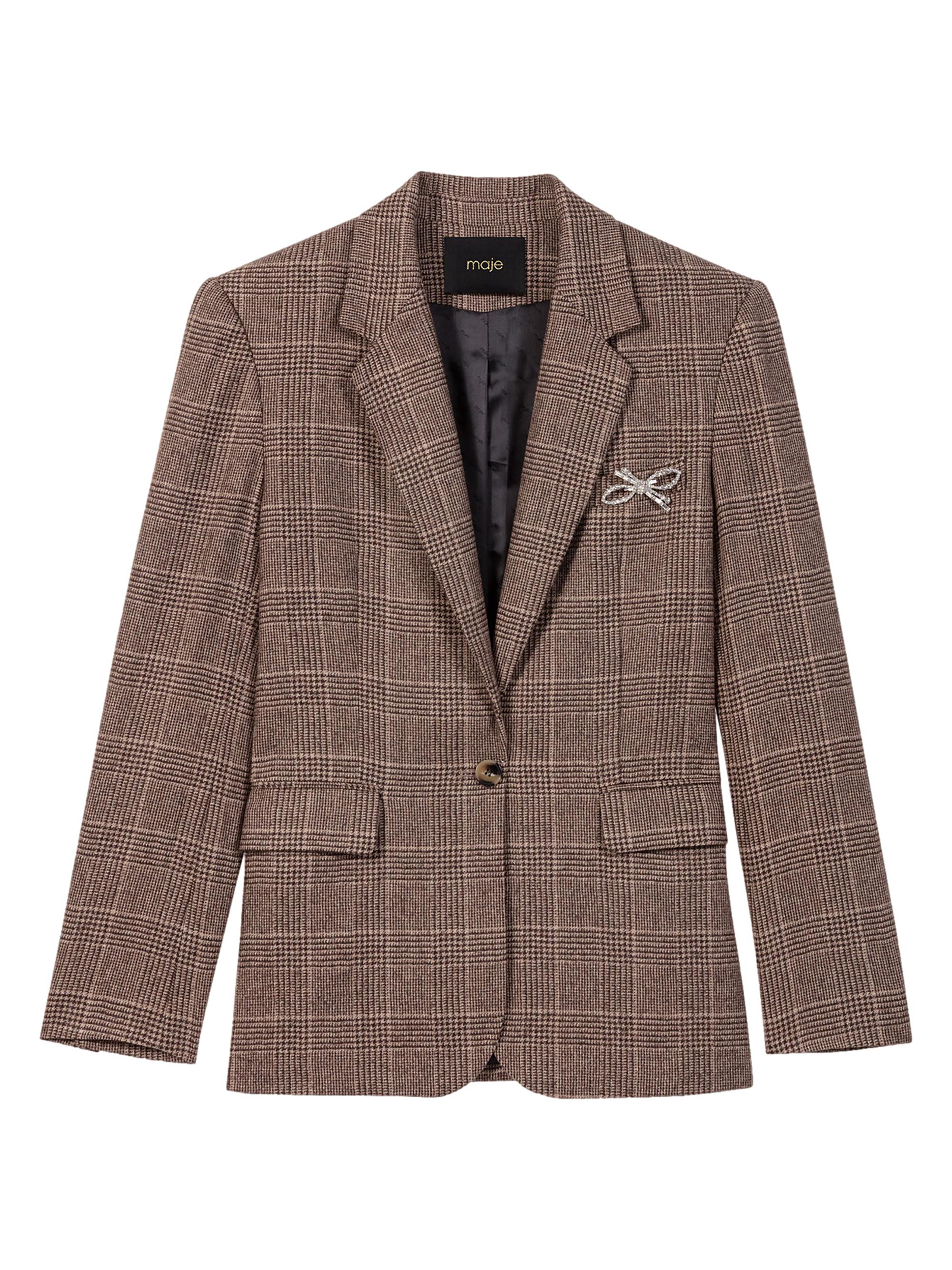 Maje Women's Suit Jacket - Brown Checks
