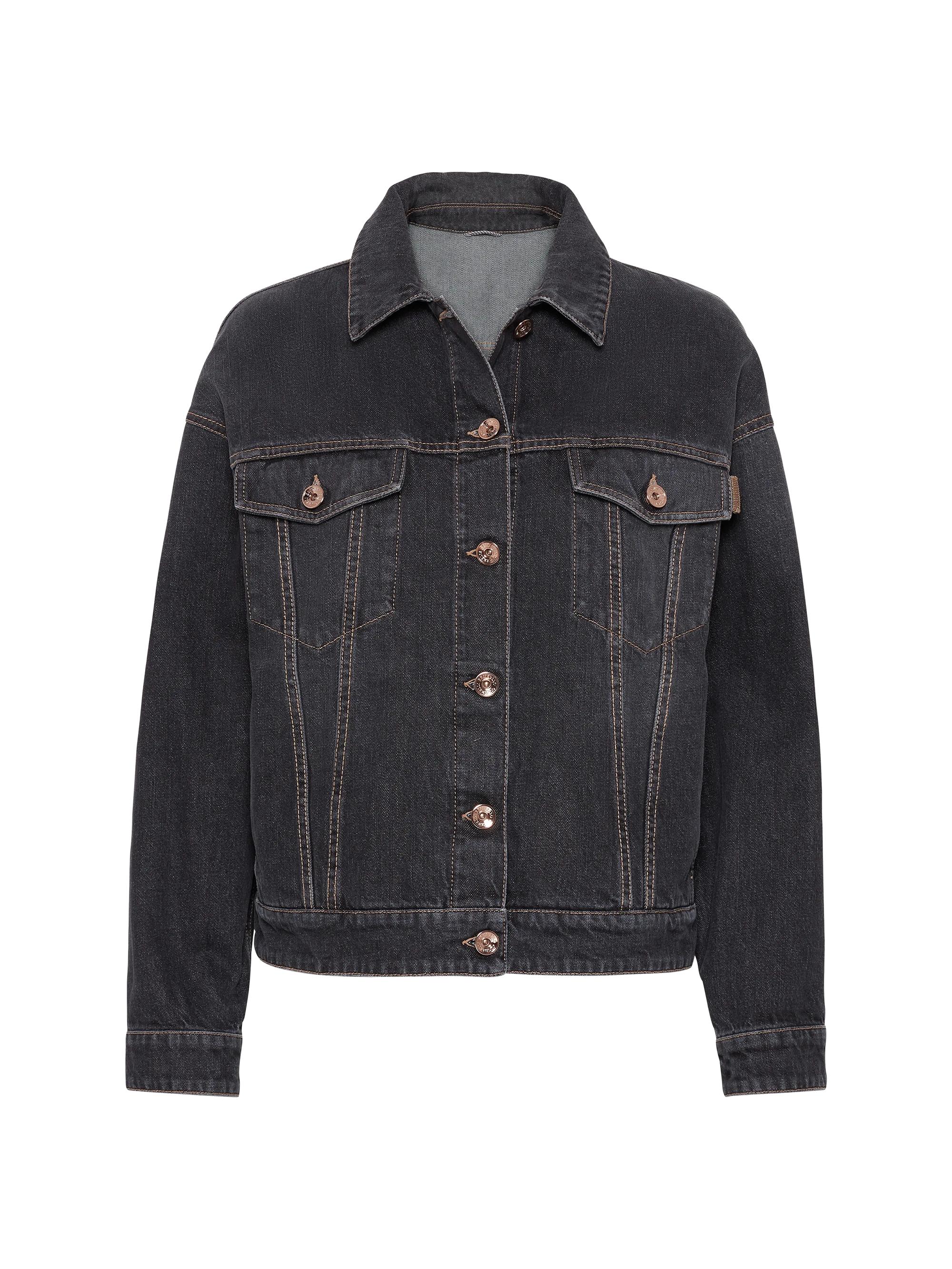 Brunello Cucinelli Women's Authentic Denim Jacket with Shiny Tab - Grey Denim