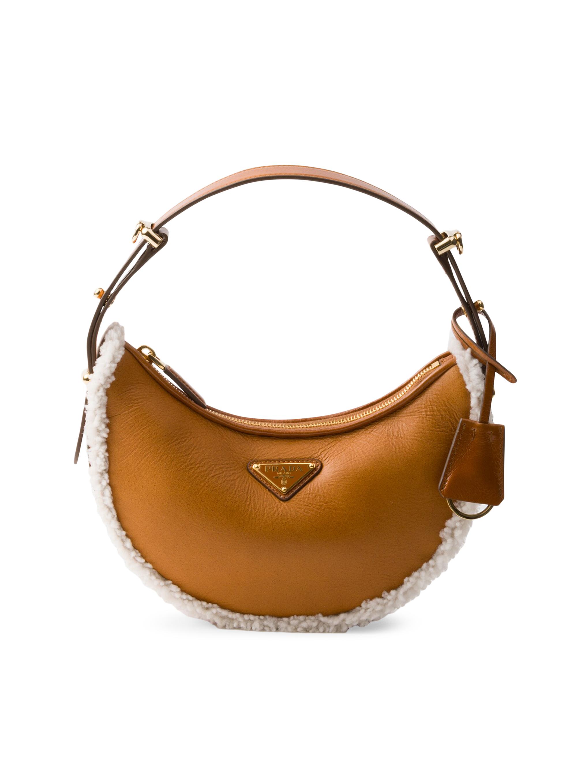 Prada Women's  Arqué  Shearling Shoulder Bag - Brown