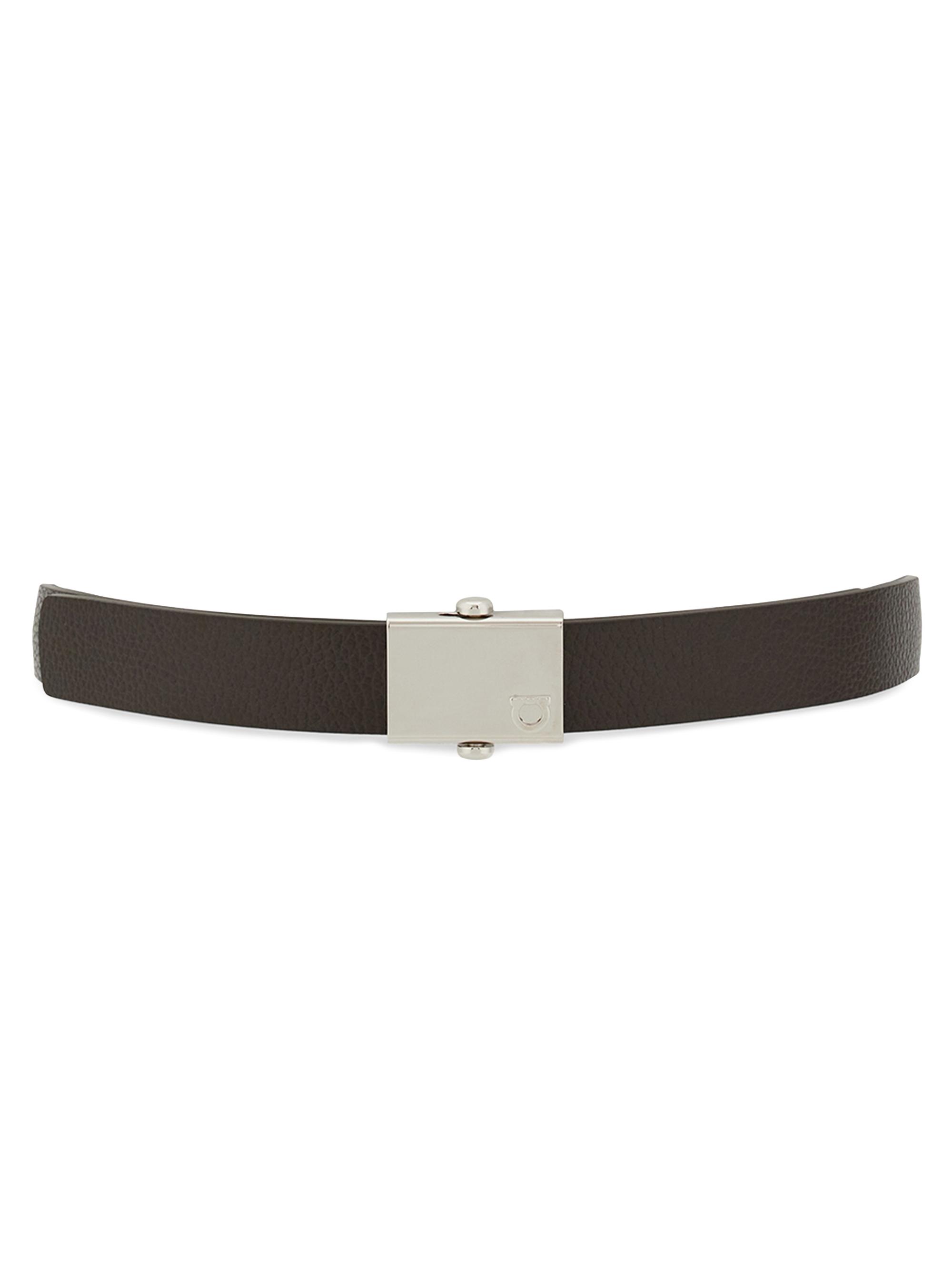 FERRAGAMO Men's Double Sized Reversible Leather Belt - Brown Concrete