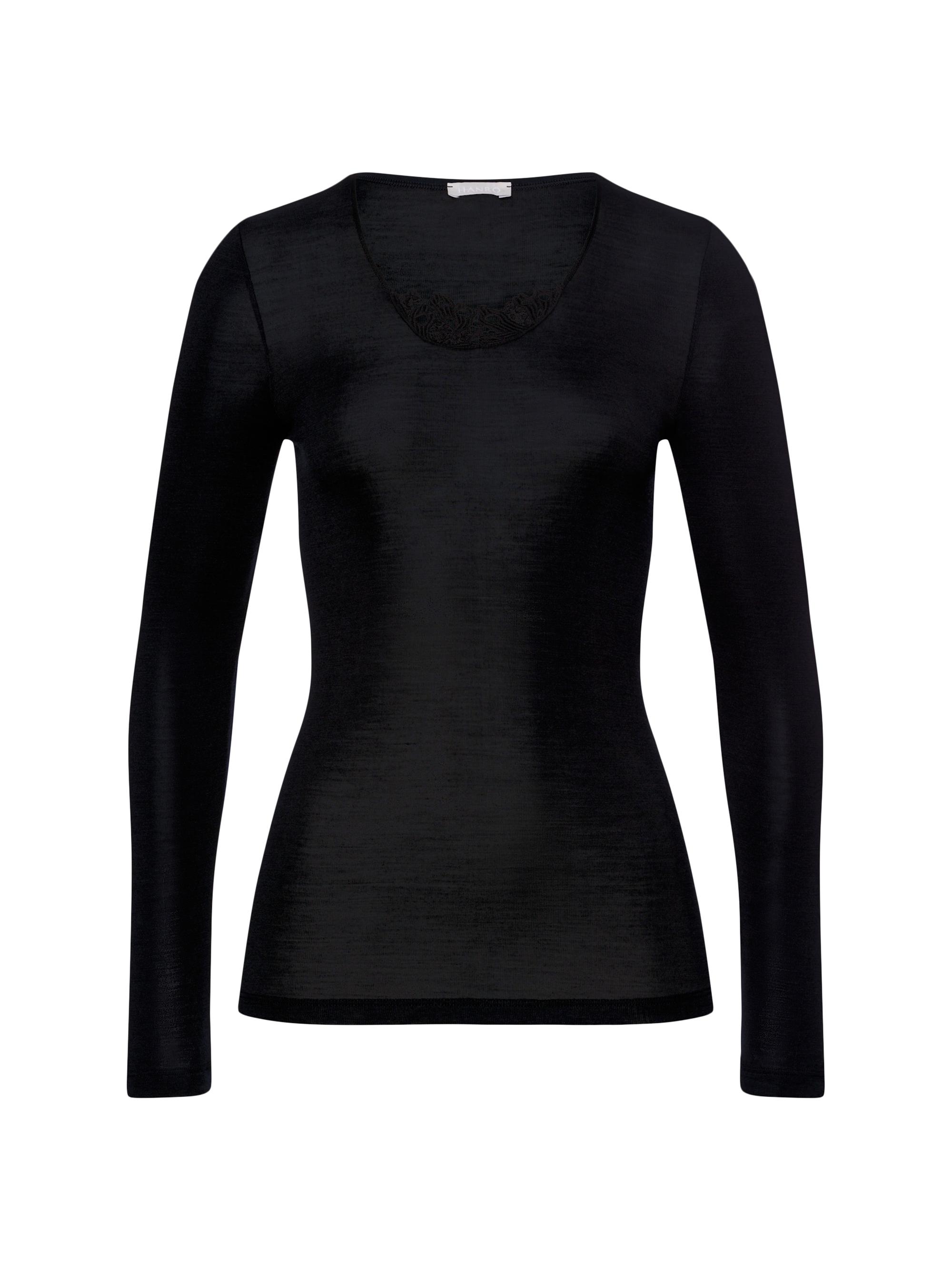 Hanro Women's Woolen Silk Embroiderd Long-Sleeve Shirt - Black