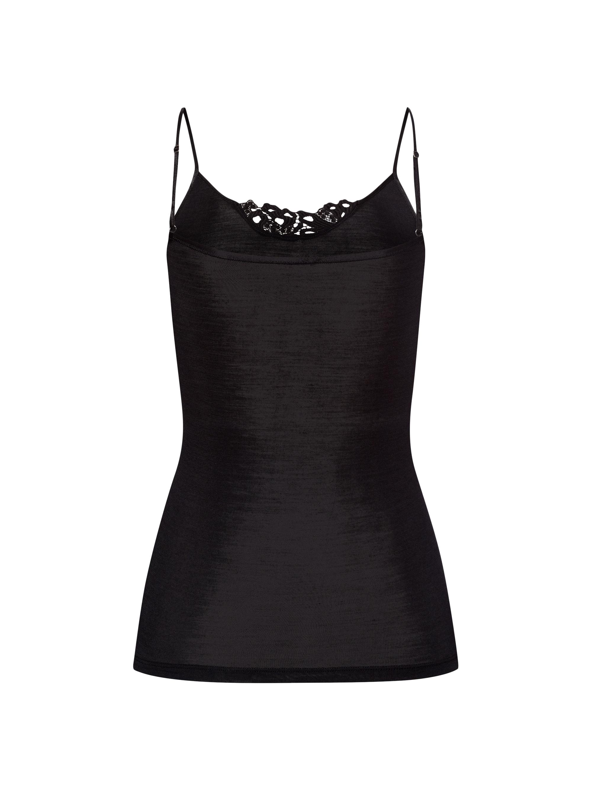 Hanro Women's Woolen Silk Embroidered Spaghetti Strap Cami Top - Black