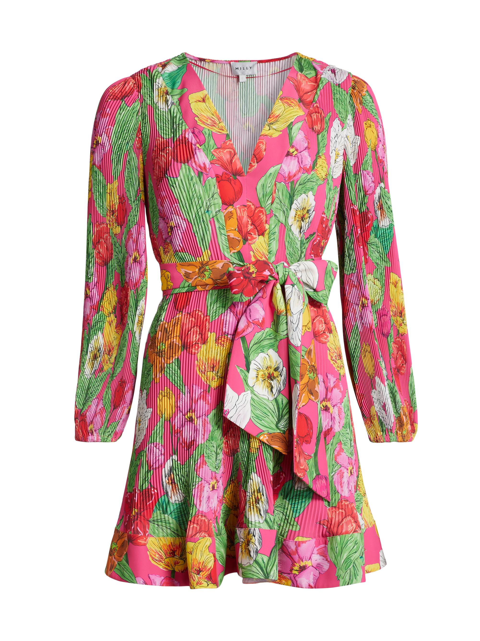 Milly Women's Liv Tulip Rosette Pleated Minidress - Pink Multi