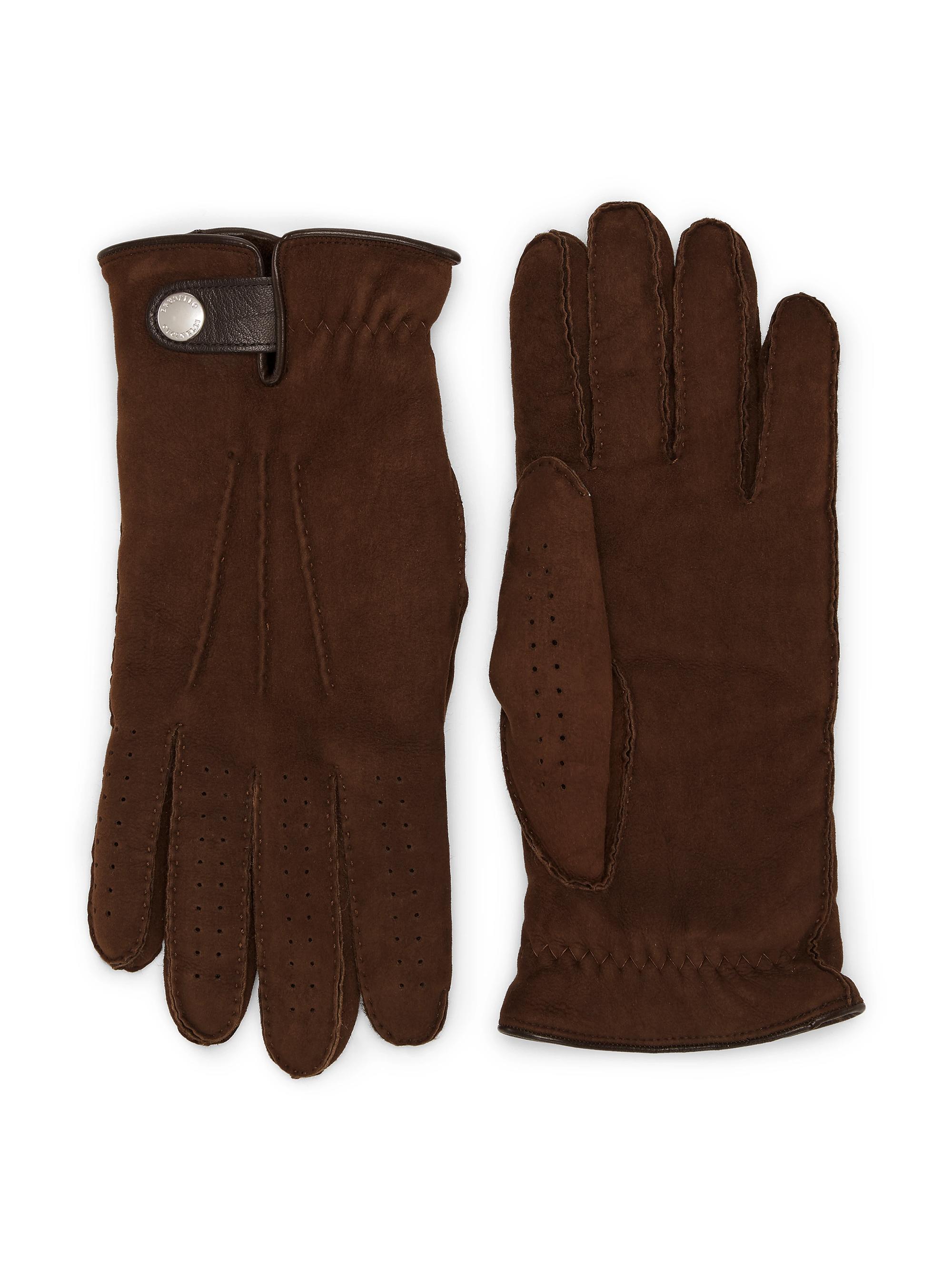 Brunello Cucinelli Men's Suede Shearling Gloves - Rust Brown