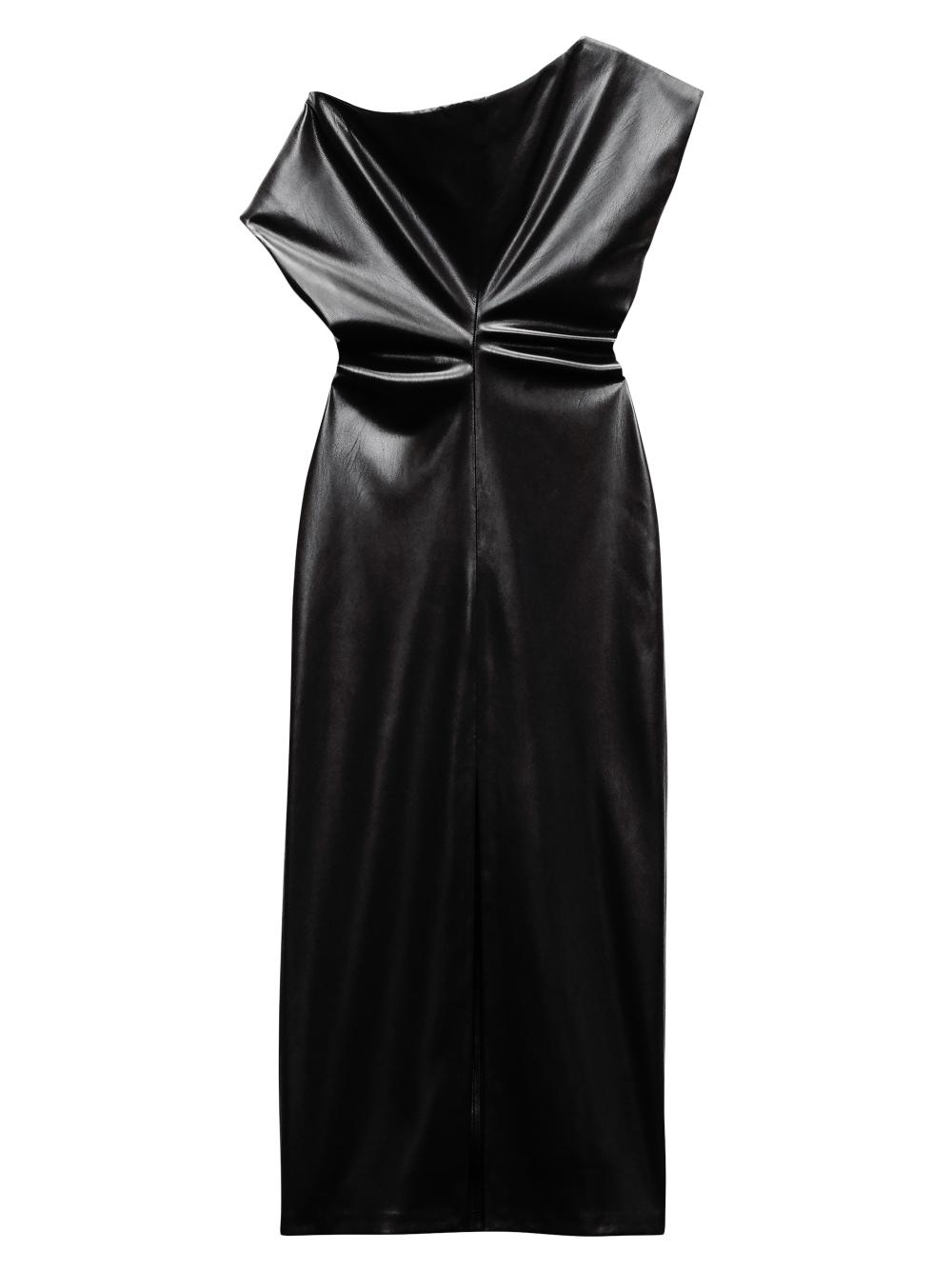 Eleanor One-Shoulder Vegan Leather Midi-Dress, image 5 of 5